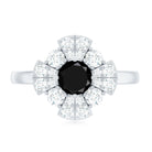Natural Black Spinel Flower Engagement Ring with Moissanite AAA - Rosec Jewels