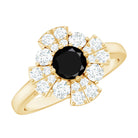 Natural Black Spinel Flower Engagement Ring with Moissanite AAA - Rosec Jewels