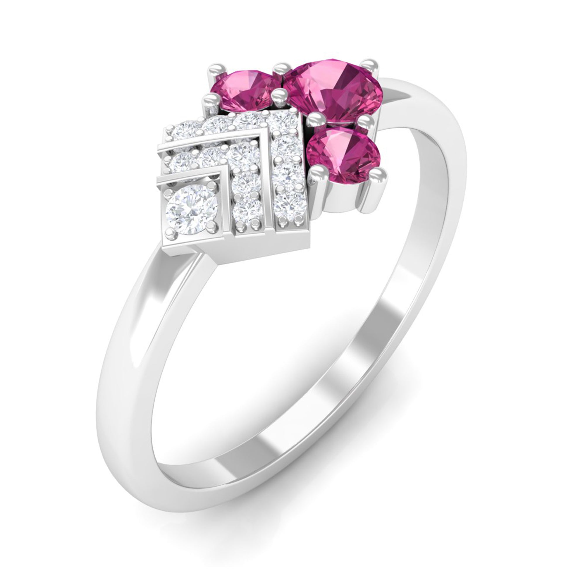 Pink Tourmaline Art Deco Engagement Ring with Diamond AAA - Rosec Jewels