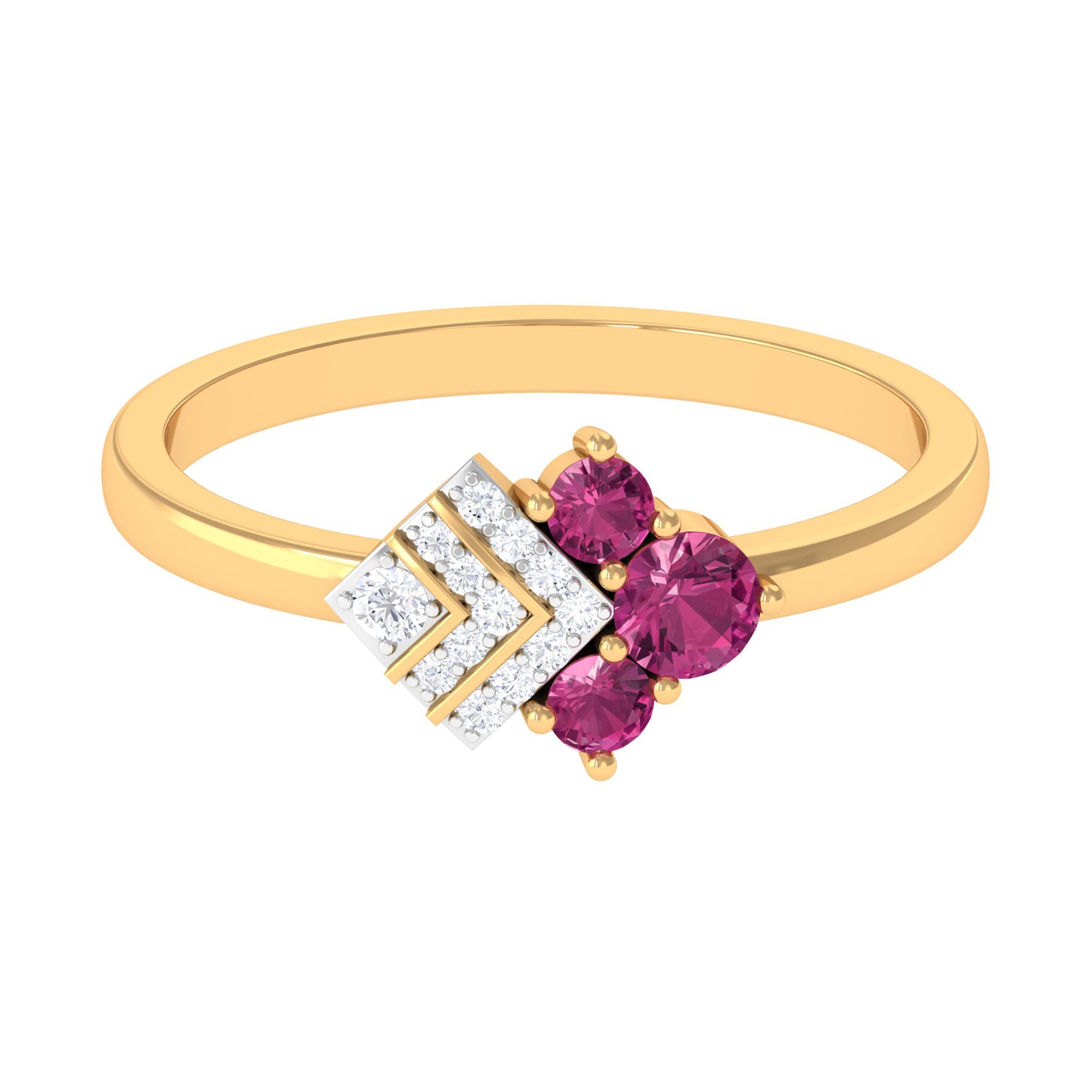 Pink Tourmaline Art Deco Engagement Ring with Diamond AAA - Rosec Jewels