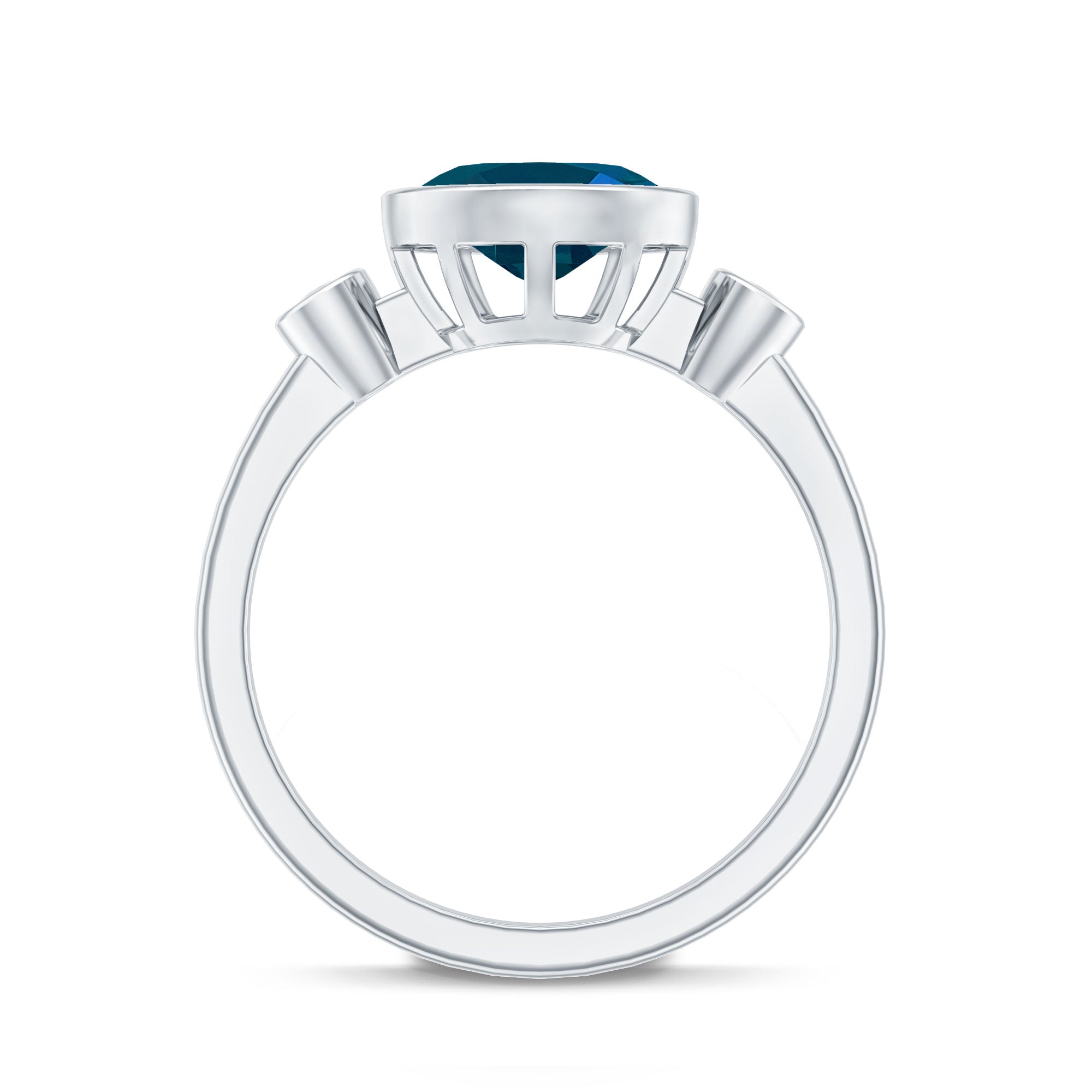 Oval London Blue Topaz Bezel Set Engagement Ring with Diamond AAA - Rosec Jewels