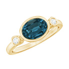 Oval London Blue Topaz Bezel Set Engagement Ring with Diamond AAA - Rosec Jewels