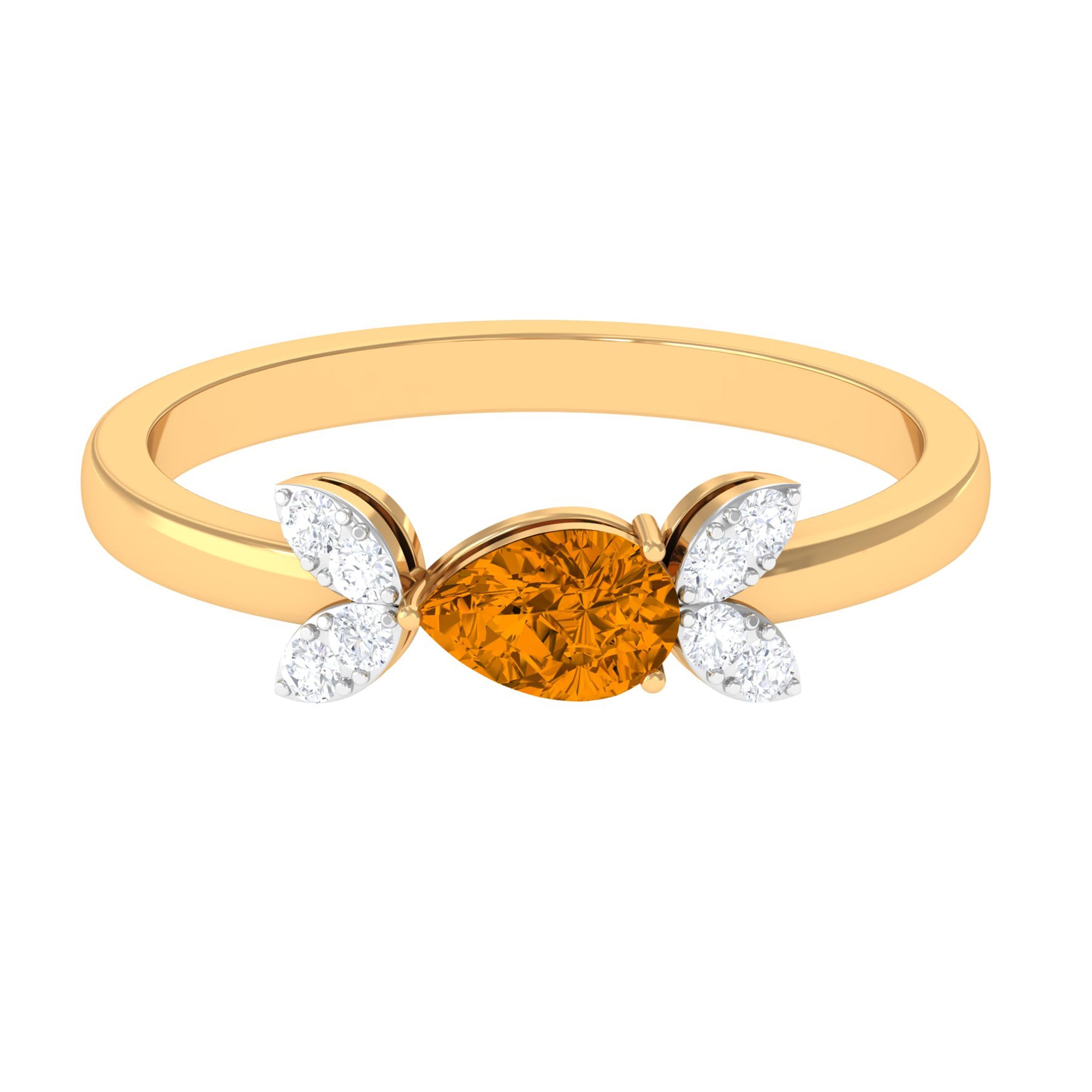 0.75 CT Pear Cut Citrine Promise Ring with Leaf Diamond AAA - Rosec Jewels