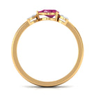 Minimal Pink Tourmaline Leaf Promise Ring with Diamond AAA - Rosec Jewels