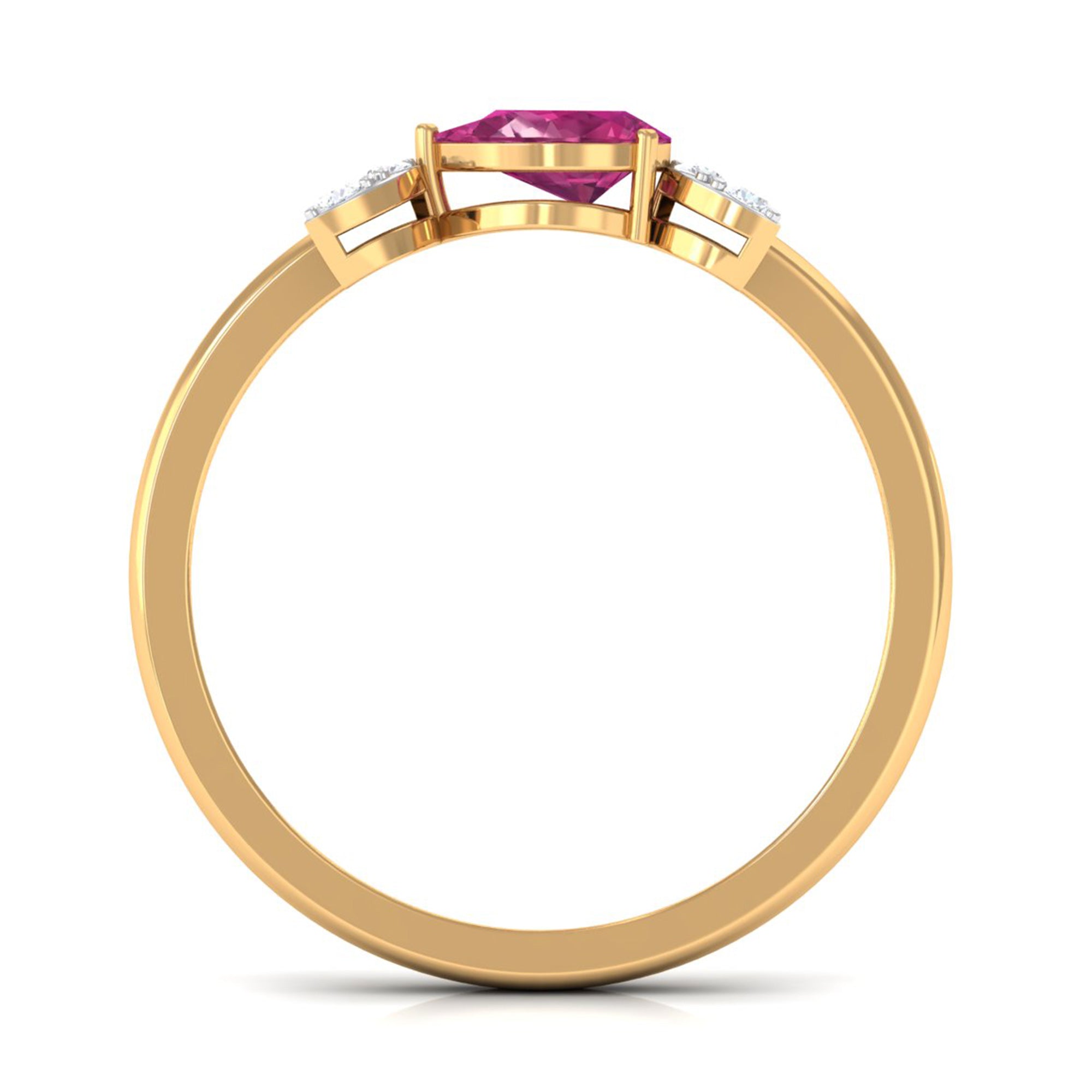 Minimal Pink Tourmaline Leaf Promise Ring with Diamond AAA - Rosec Jewels