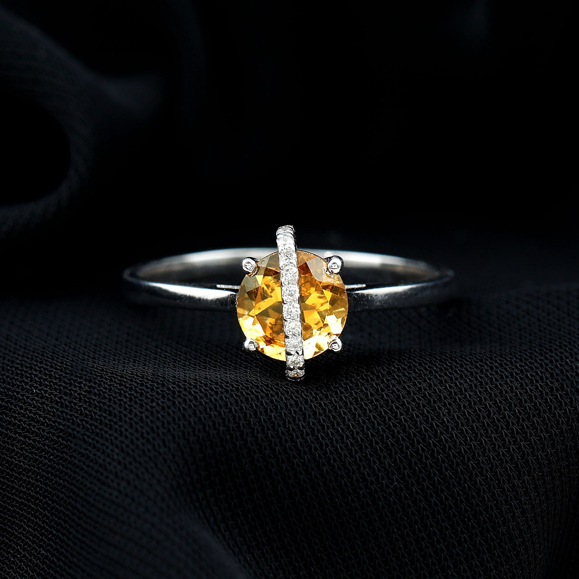 0.75 CT Designer Round Shape Citrine Ring with Diamond Stones AAA - Rosec Jewels