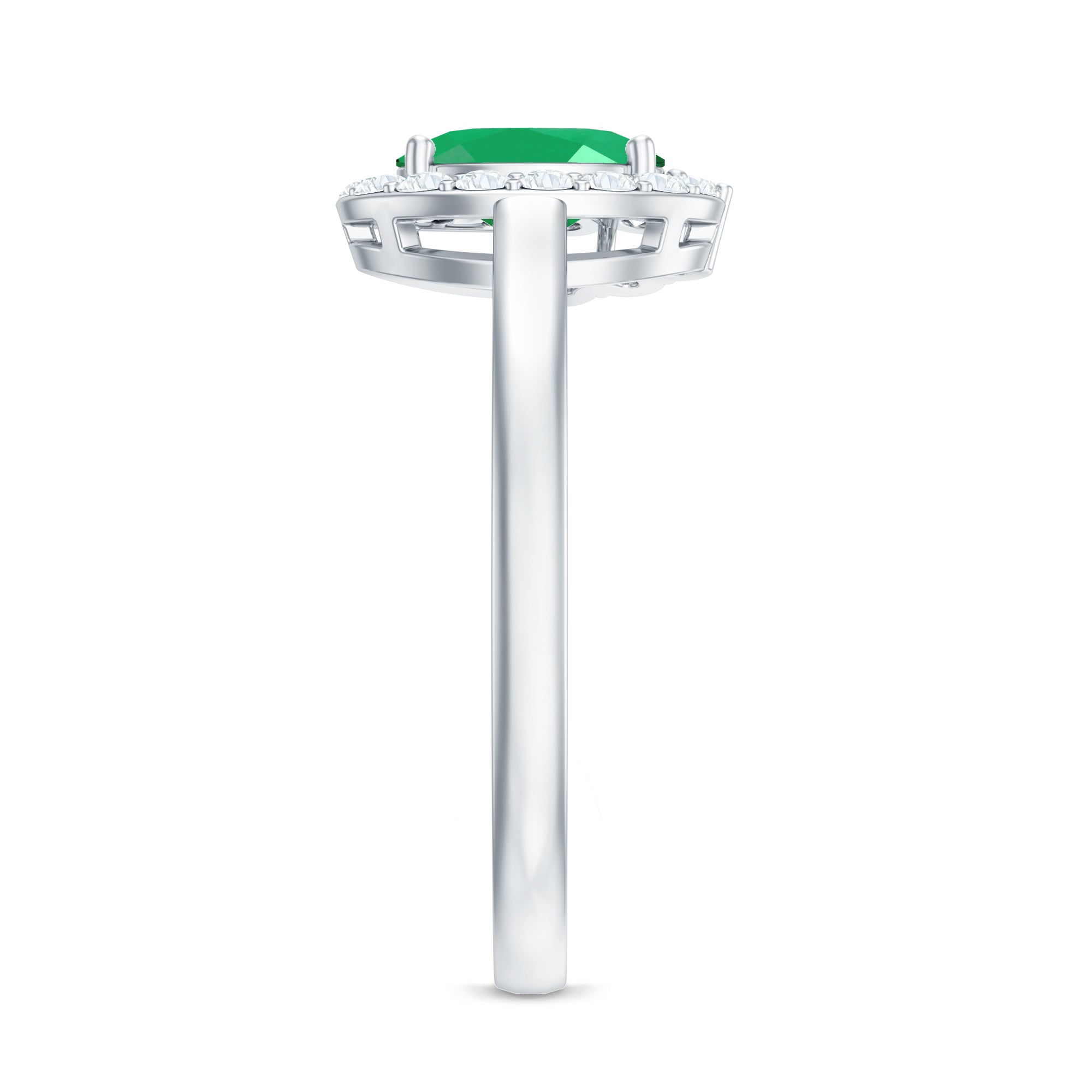 Natural Emerald Oval Engagement Ring with Diamond Halo AAA - Rosec Jewels