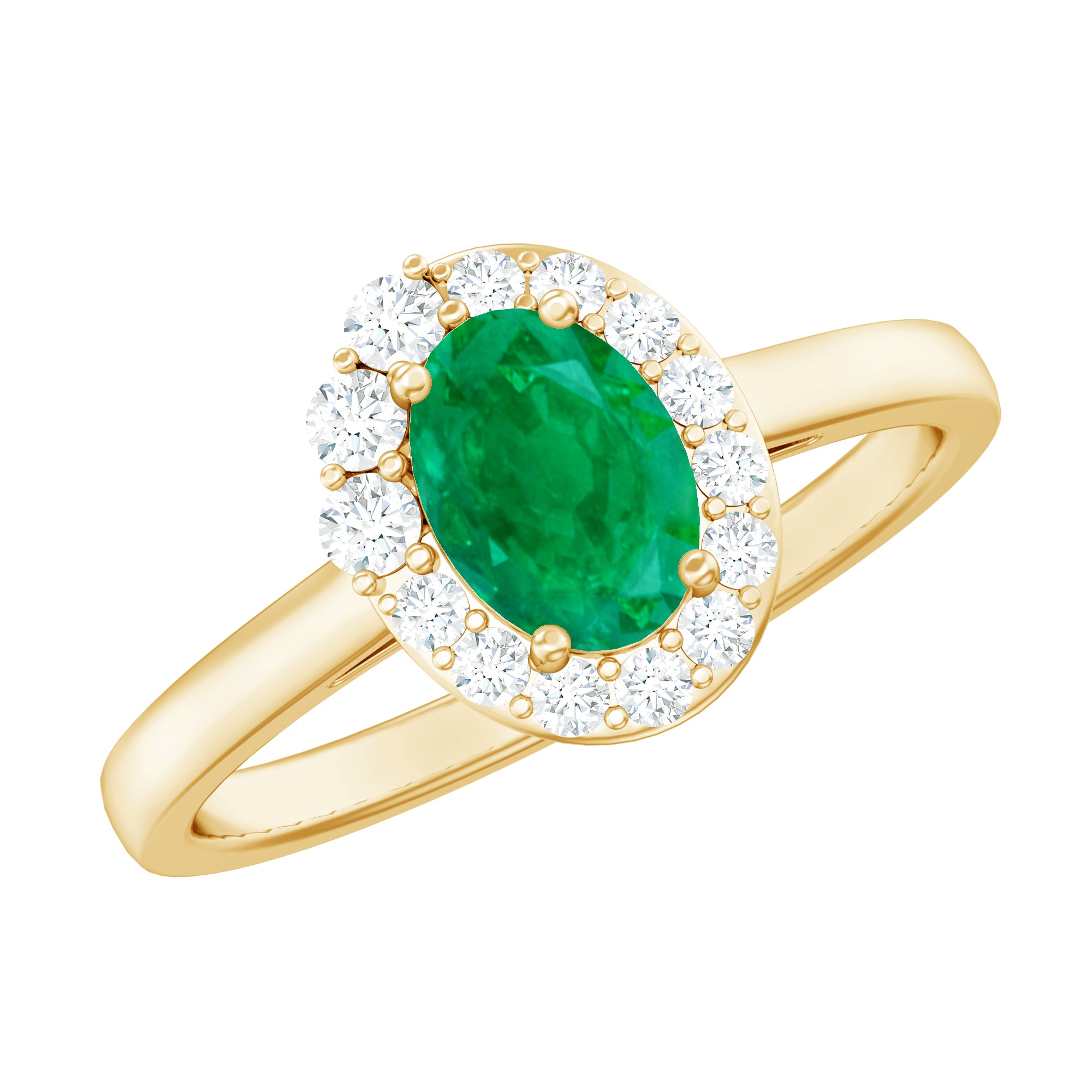 Natural Emerald Oval Engagement Ring with Diamond Halo AAA - Rosec Jewels