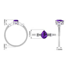 Pear Cut Amethyst Solitaire Ring with Diamond in Split Shank AAA - Rosec Jewels