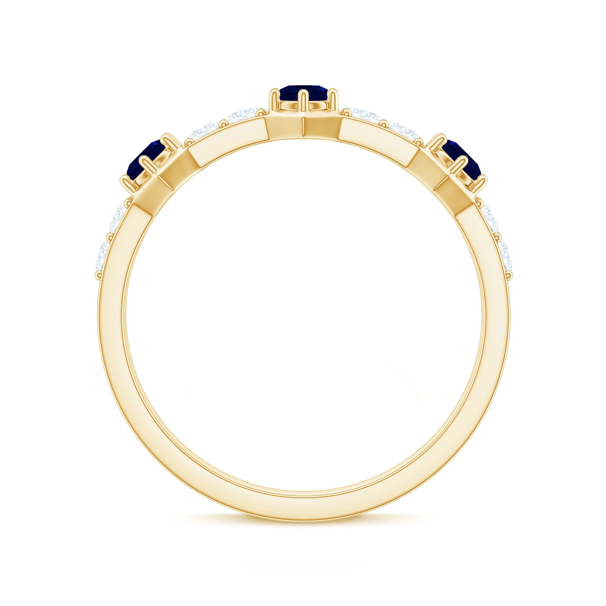 Real Blue Sapphire Half Eternity Ring with Diamond AAA - Rosec Jewels