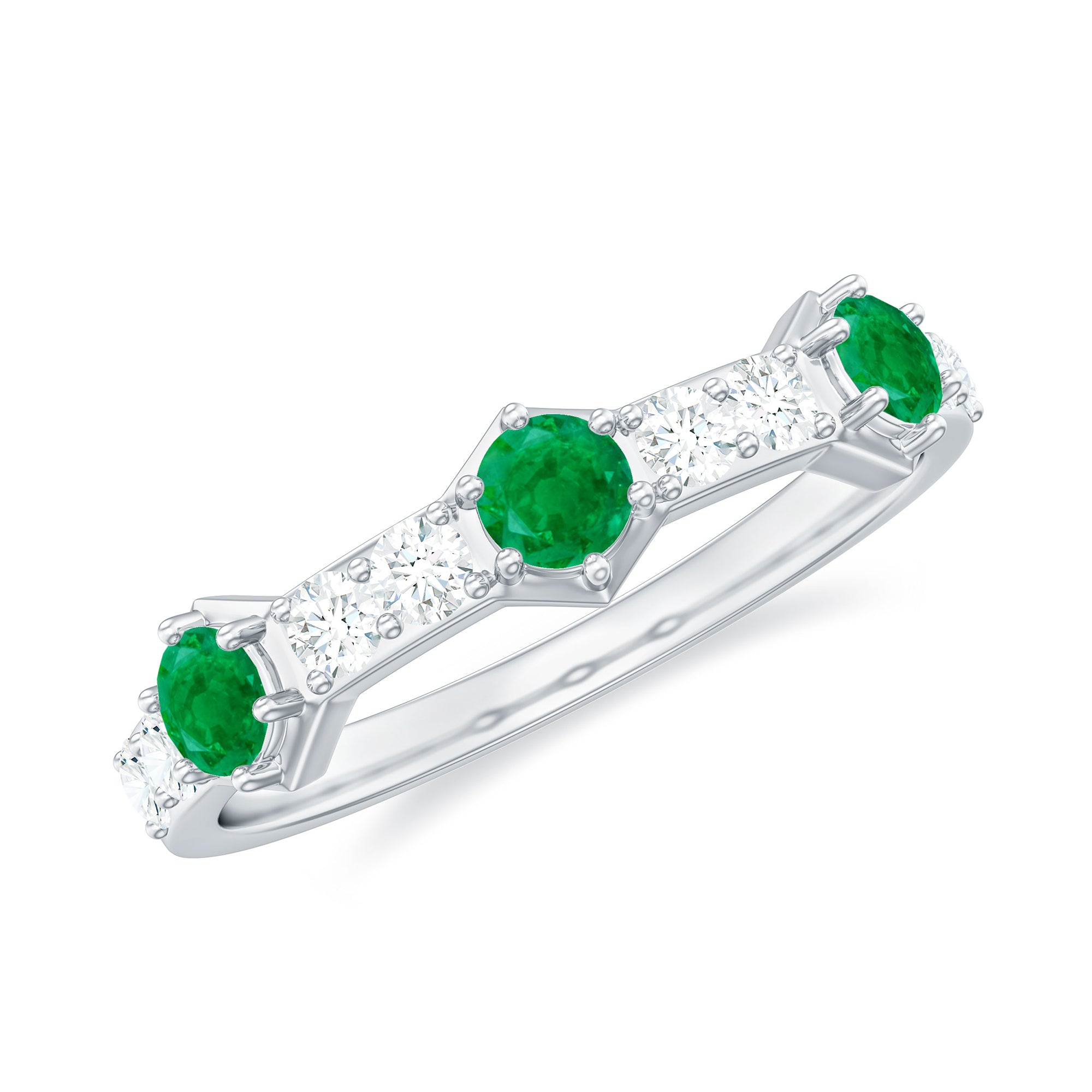 Rosec Jewels-Natural Emerald and Diamond Half Eternity Ring