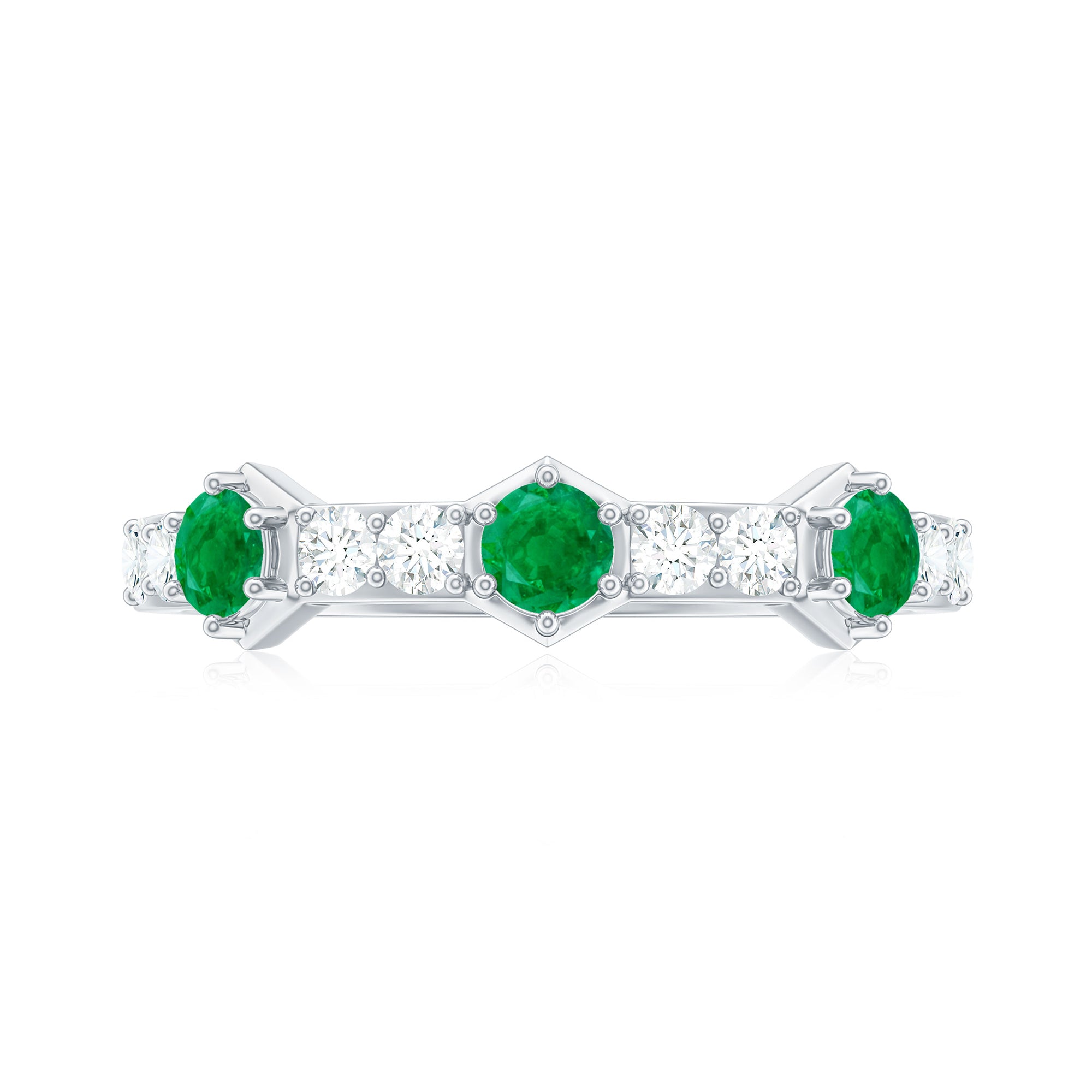 Rosec Jewels-Natural Emerald and Diamond Half Eternity Ring