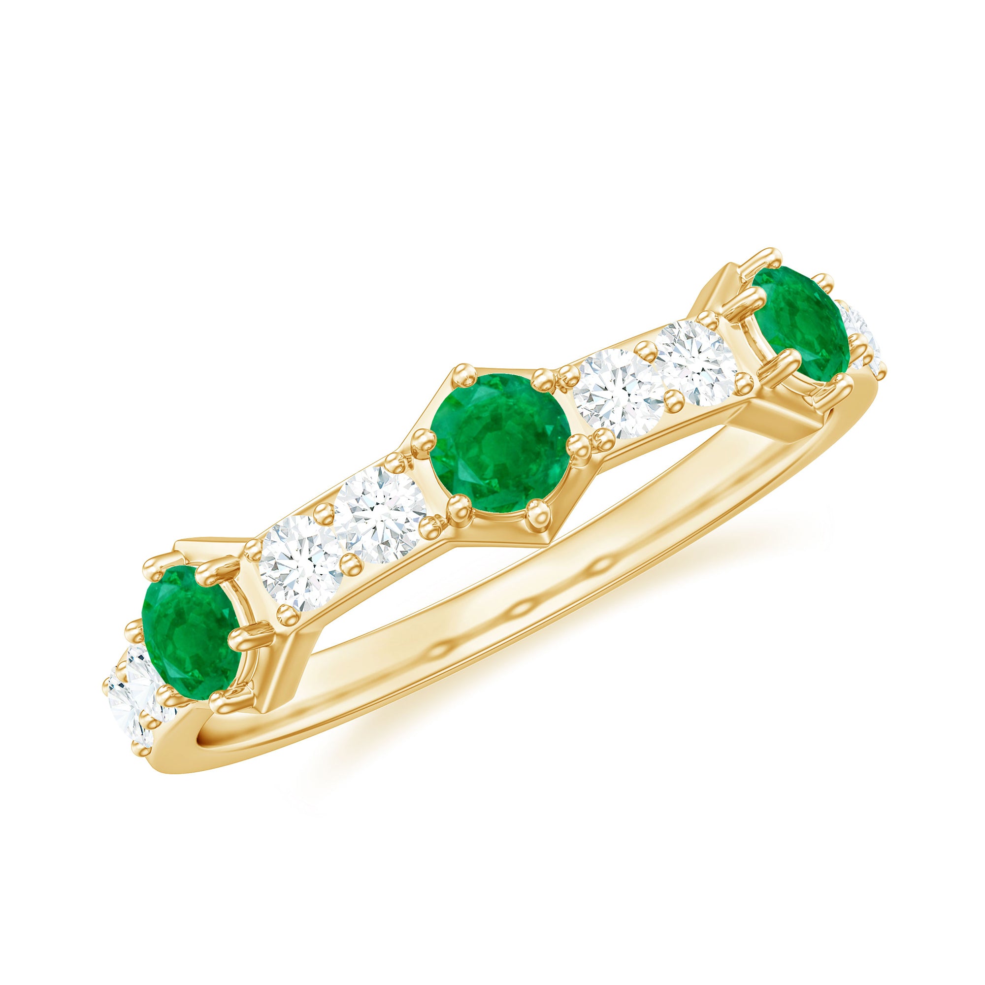 Rosec Jewels-Natural Emerald and Diamond Half Eternity Ring