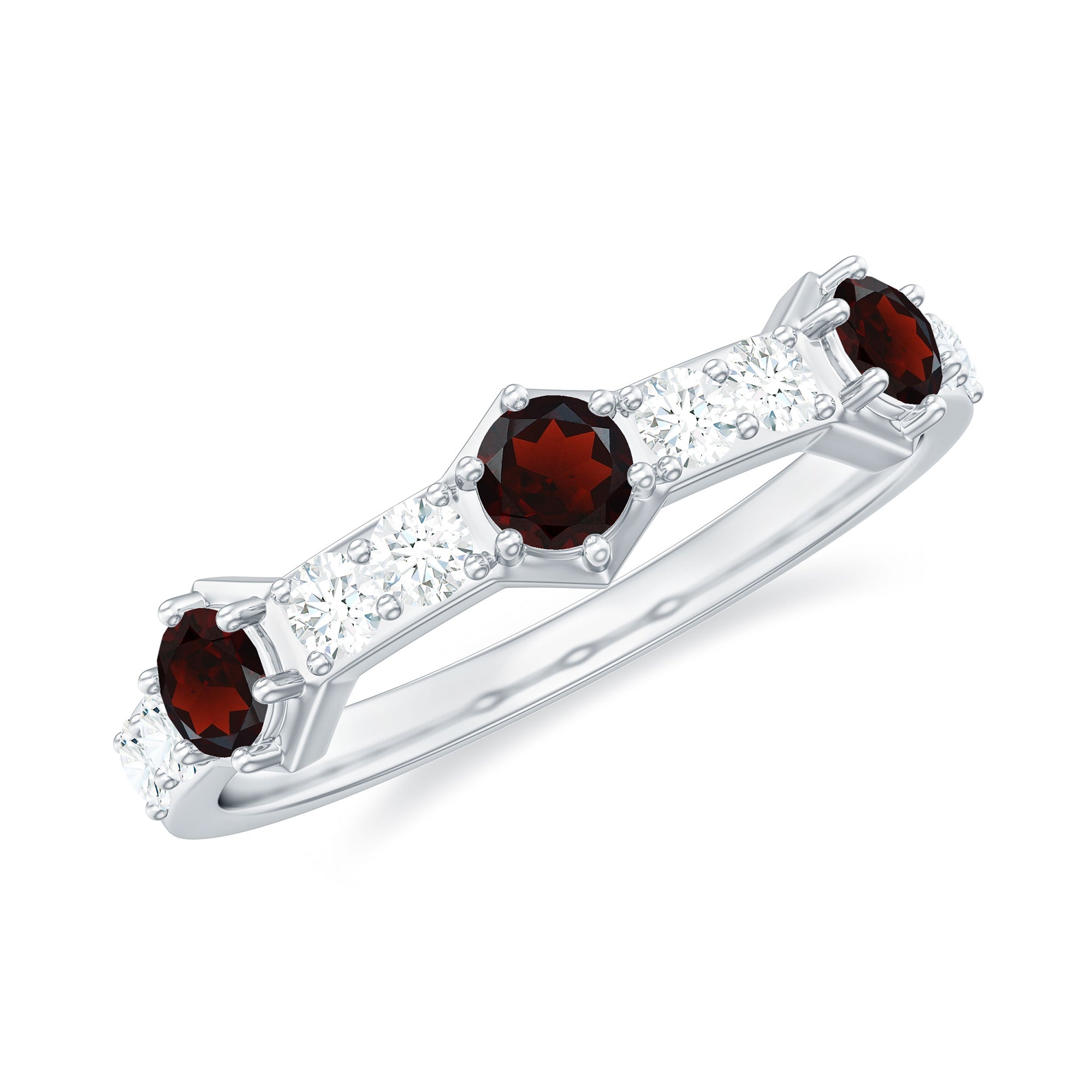 Rosec Jewels-Real Red Garnet Diamond Half Eternity Ring for Anniversary