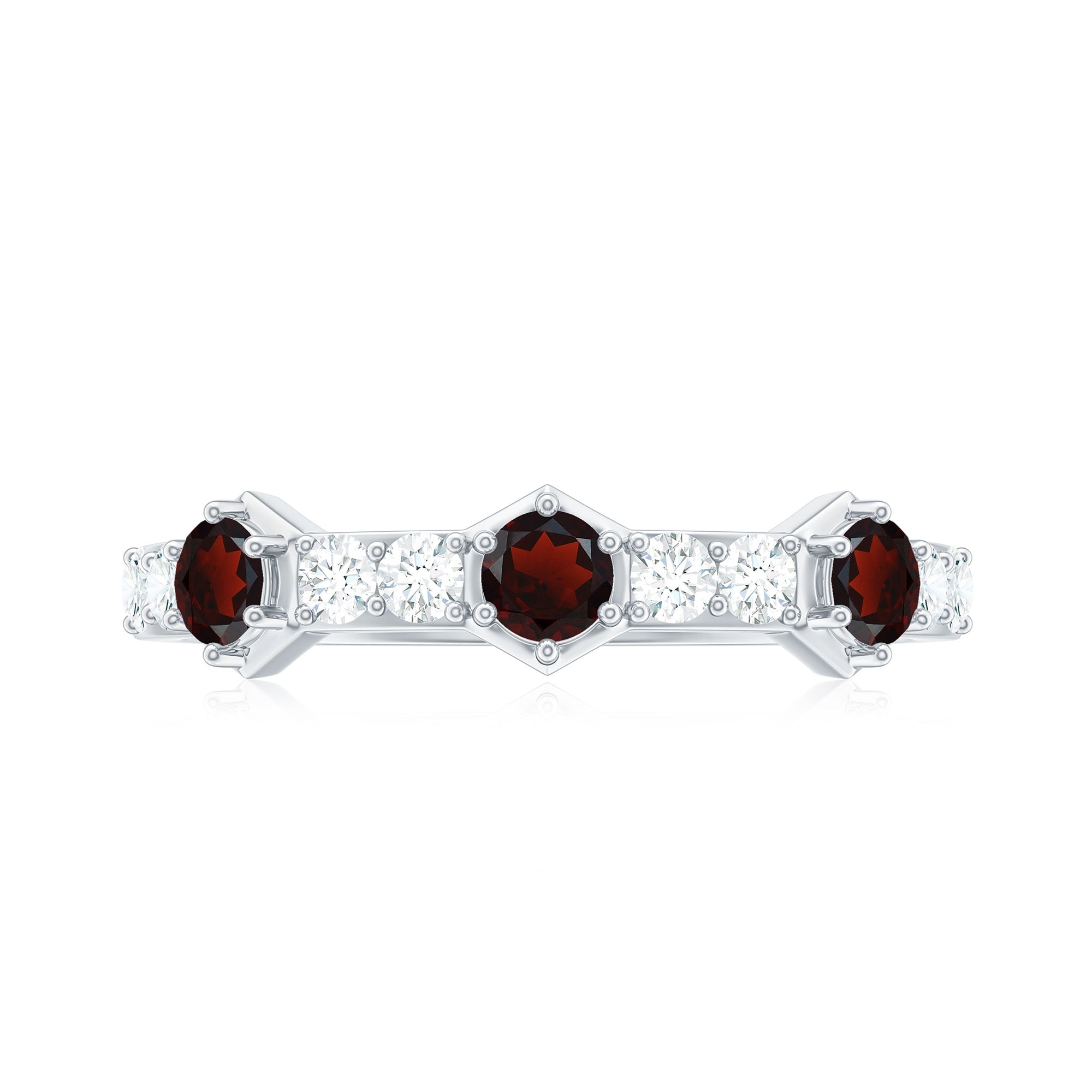 Rosec Jewels-Real Red Garnet Diamond Half Eternity Ring for Anniversary