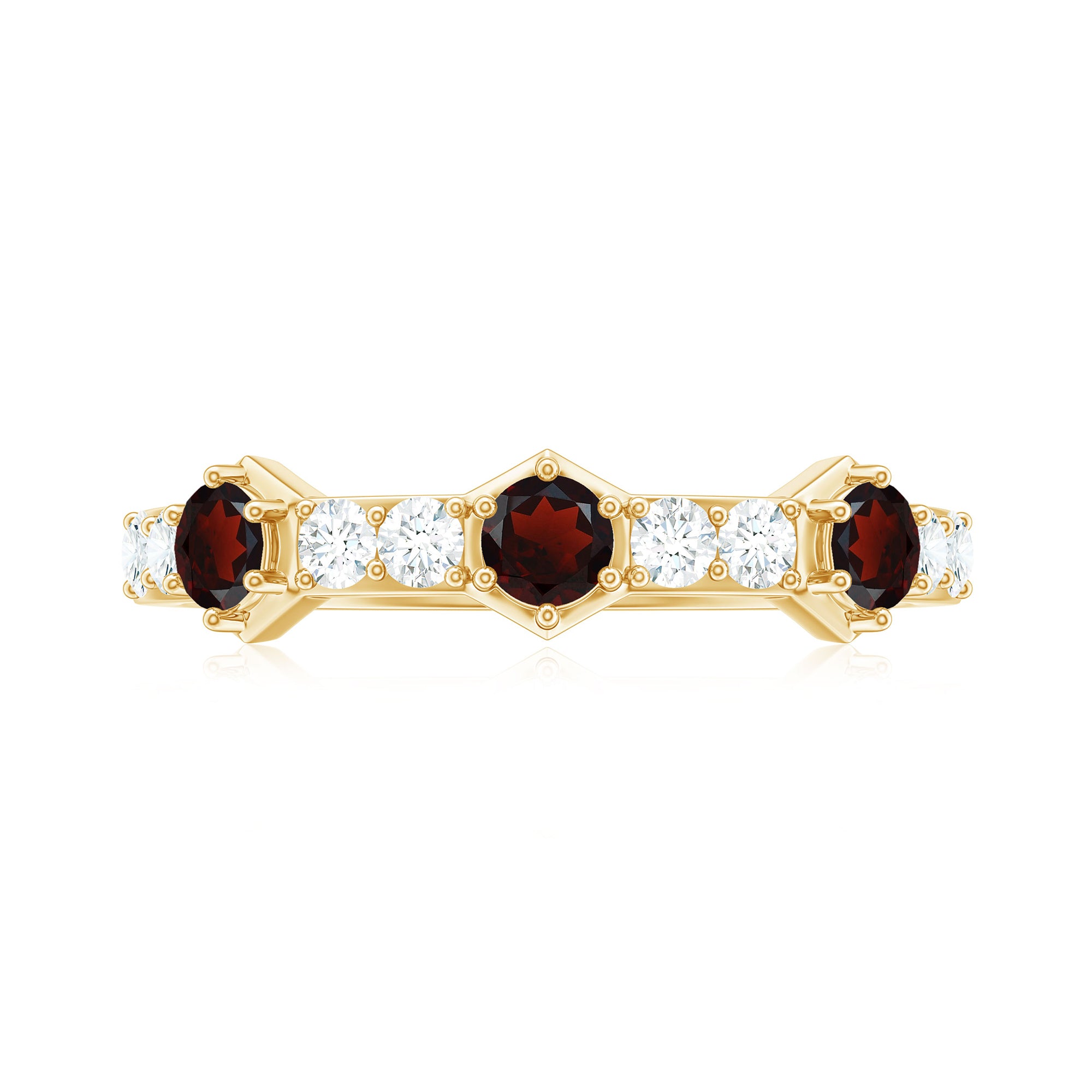 Rosec Jewels-Real Red Garnet Diamond Half Eternity Ring for Anniversary