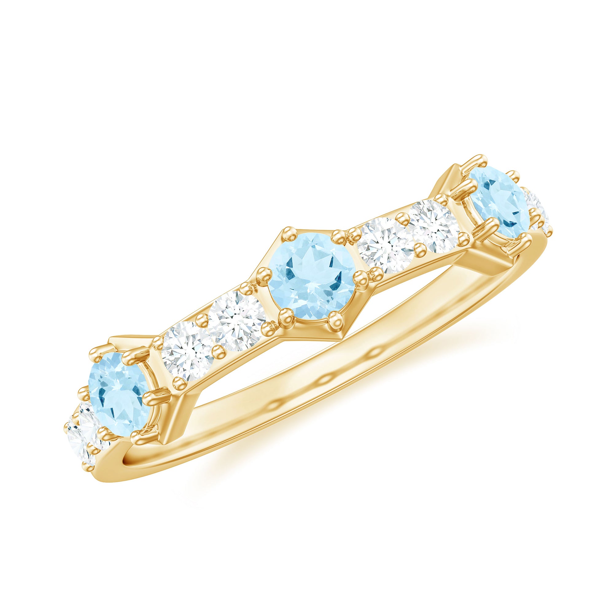 Rosec Jewels-Real Aquamarine and Diamond Half Eternity Ring