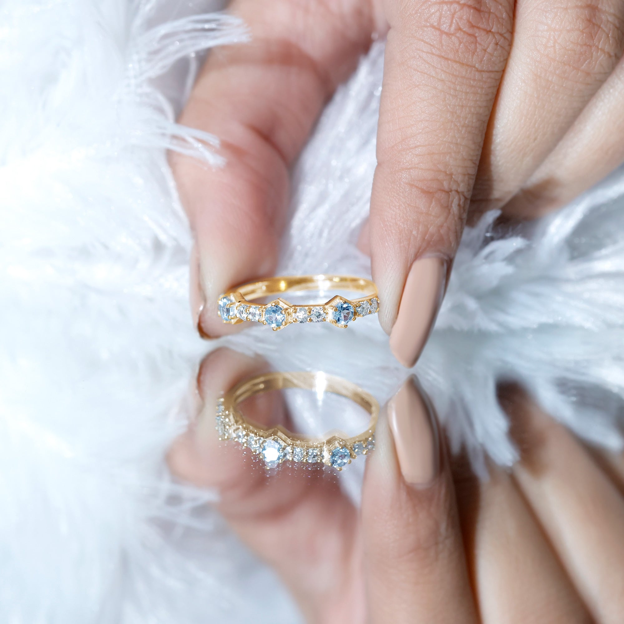 Rosec Jewels-Real Aquamarine and Diamond Half Eternity Ring