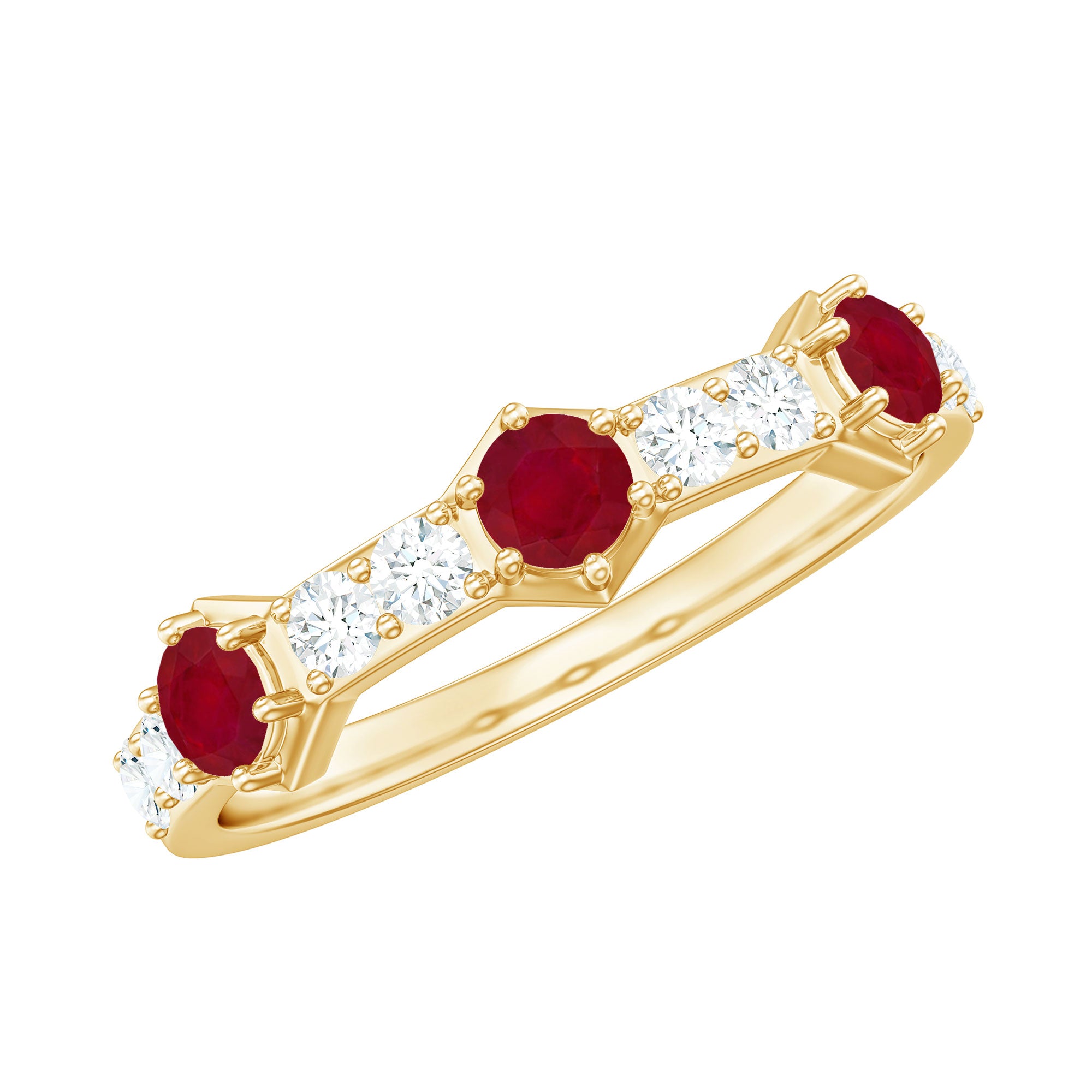 Rosec Jewels-Natural Ruby Diamond Half Eternity Ring for Women
