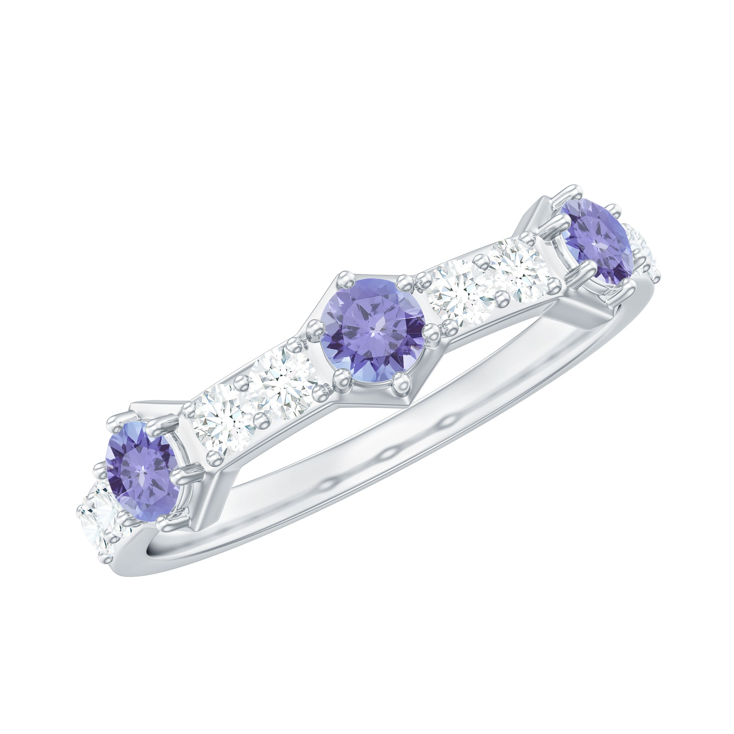 Rosec Jewels-Natural Tanzanite and Diamond Half Eternity Ring for Women