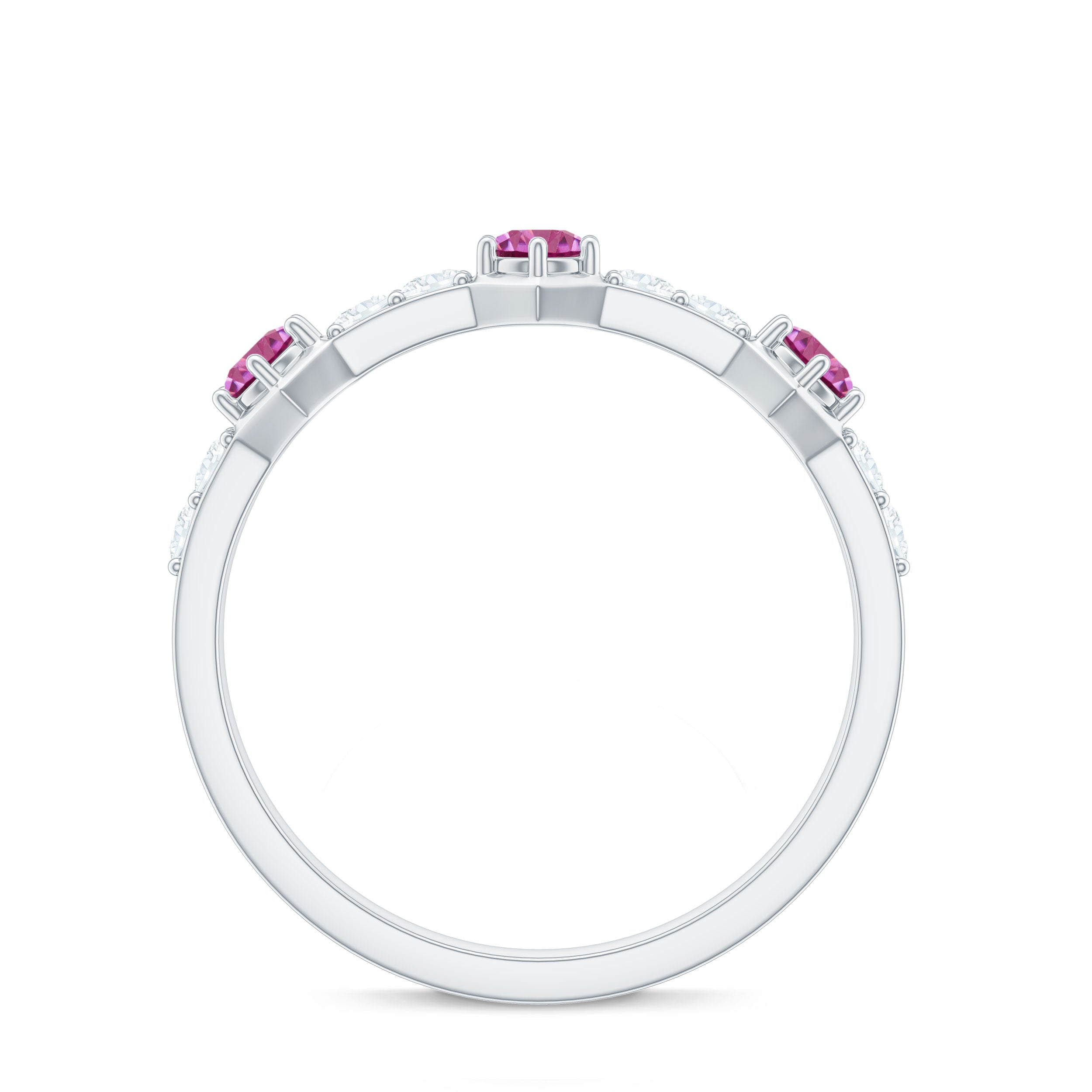 Minimal Half Eternity Ring with Pink Tourmaline and Diamond AAA - Rosec Jewels