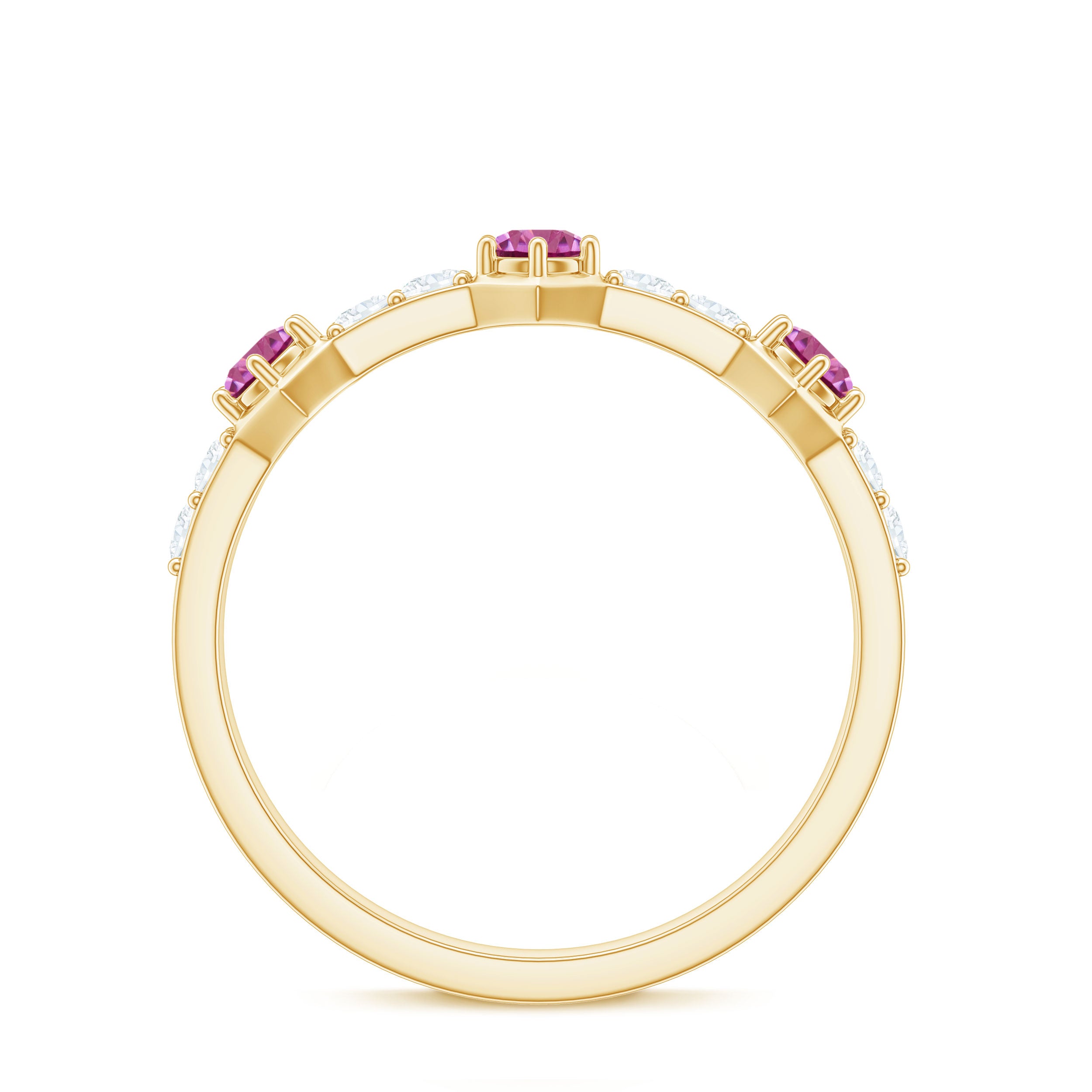 Minimal Half Eternity Ring with Pink Tourmaline and Diamond AAA - Rosec Jewels