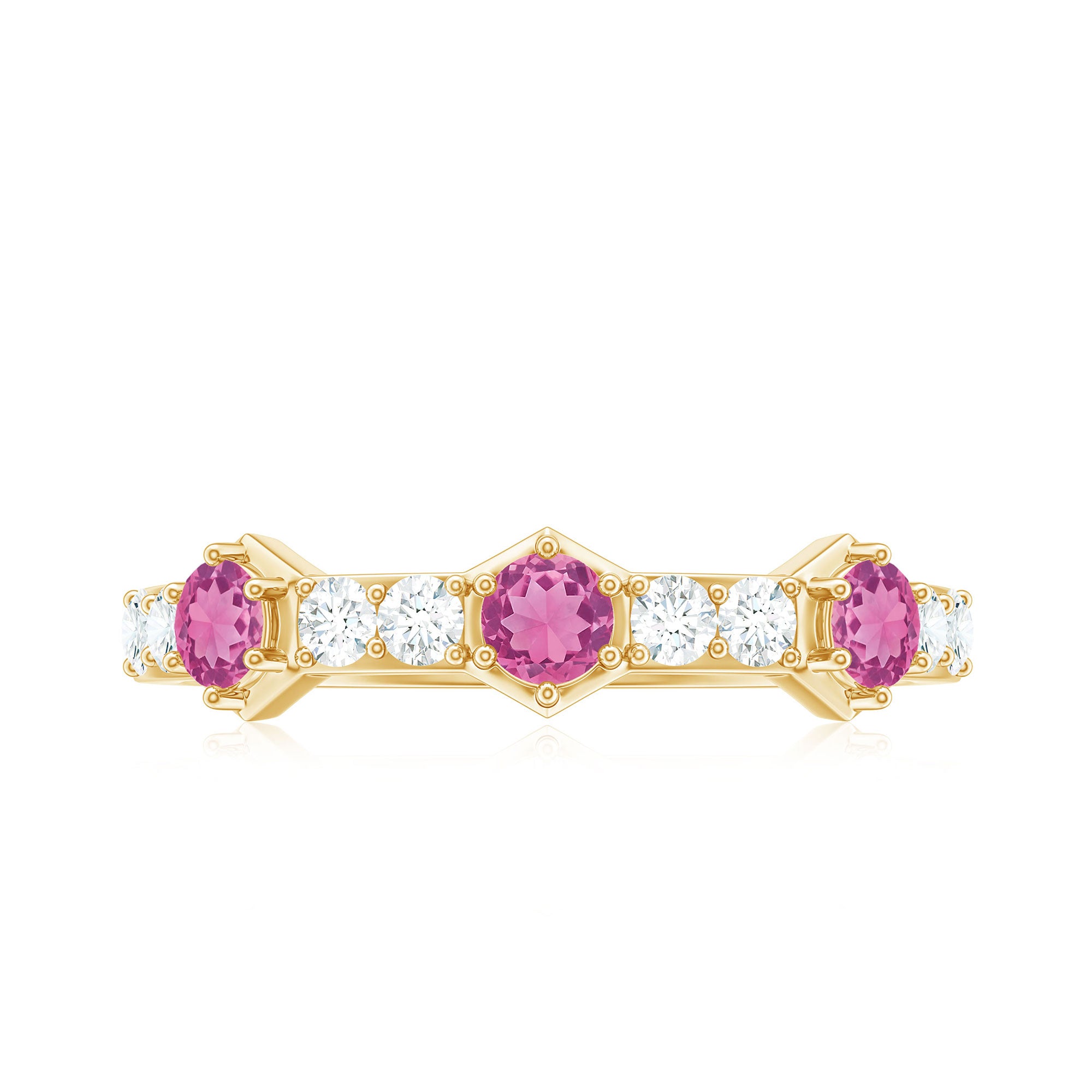 Minimal Half Eternity Ring with Pink Tourmaline and Diamond AAA - Rosec Jewels