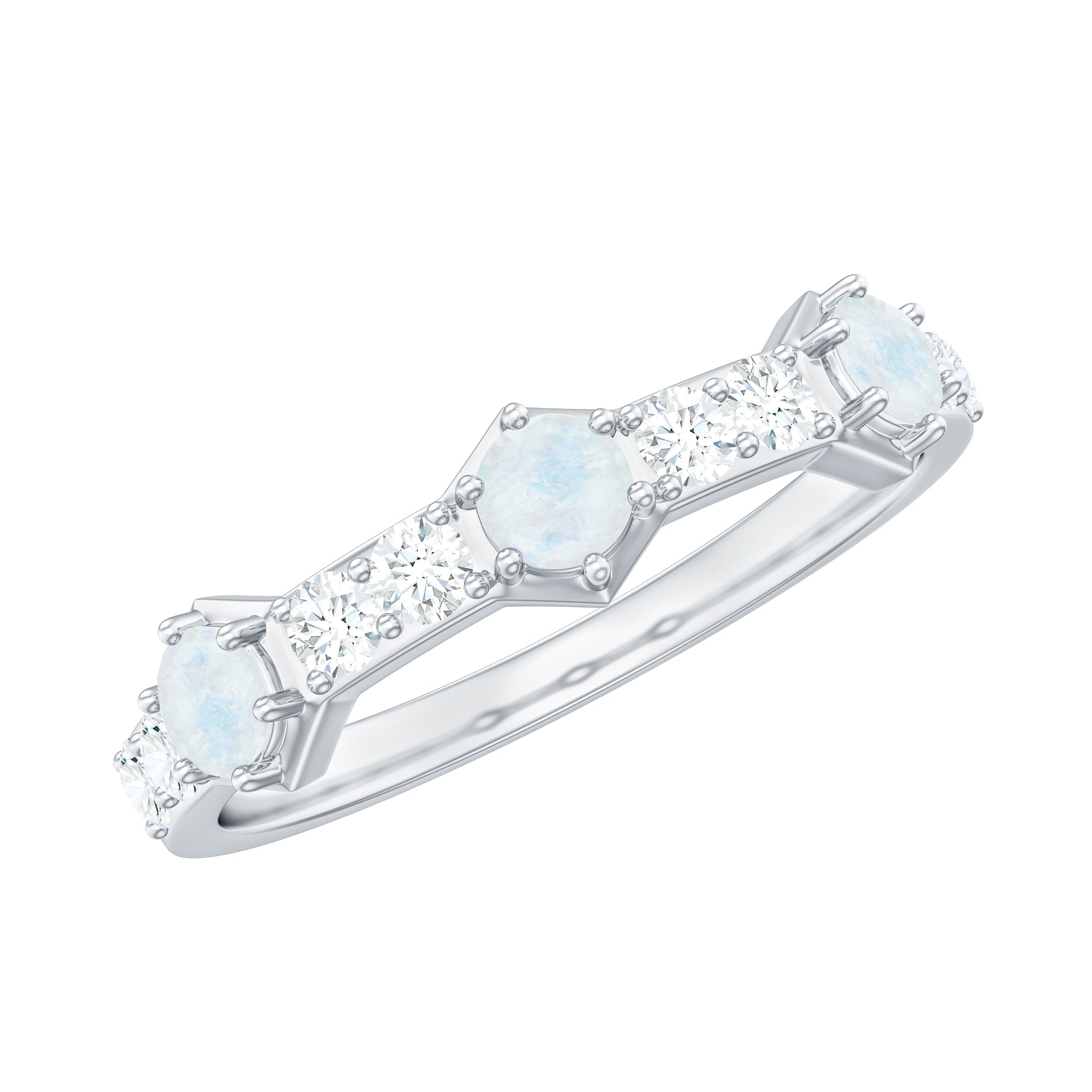 Moonstone and Diamond Minimal Half Eternity Ring AAA - Rosec Jewels