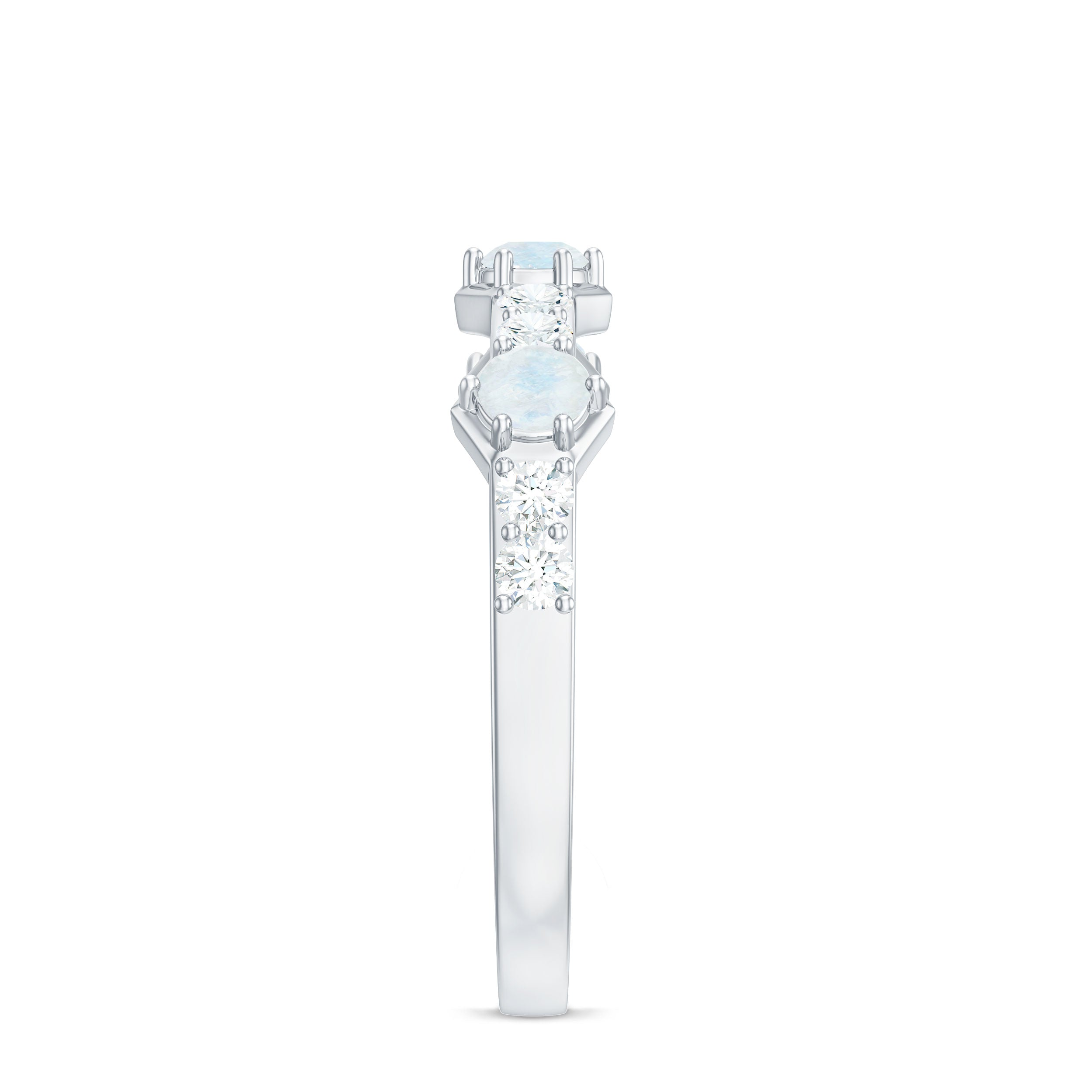 Moonstone and Diamond Minimal Half Eternity Ring AAA - Rosec Jewels