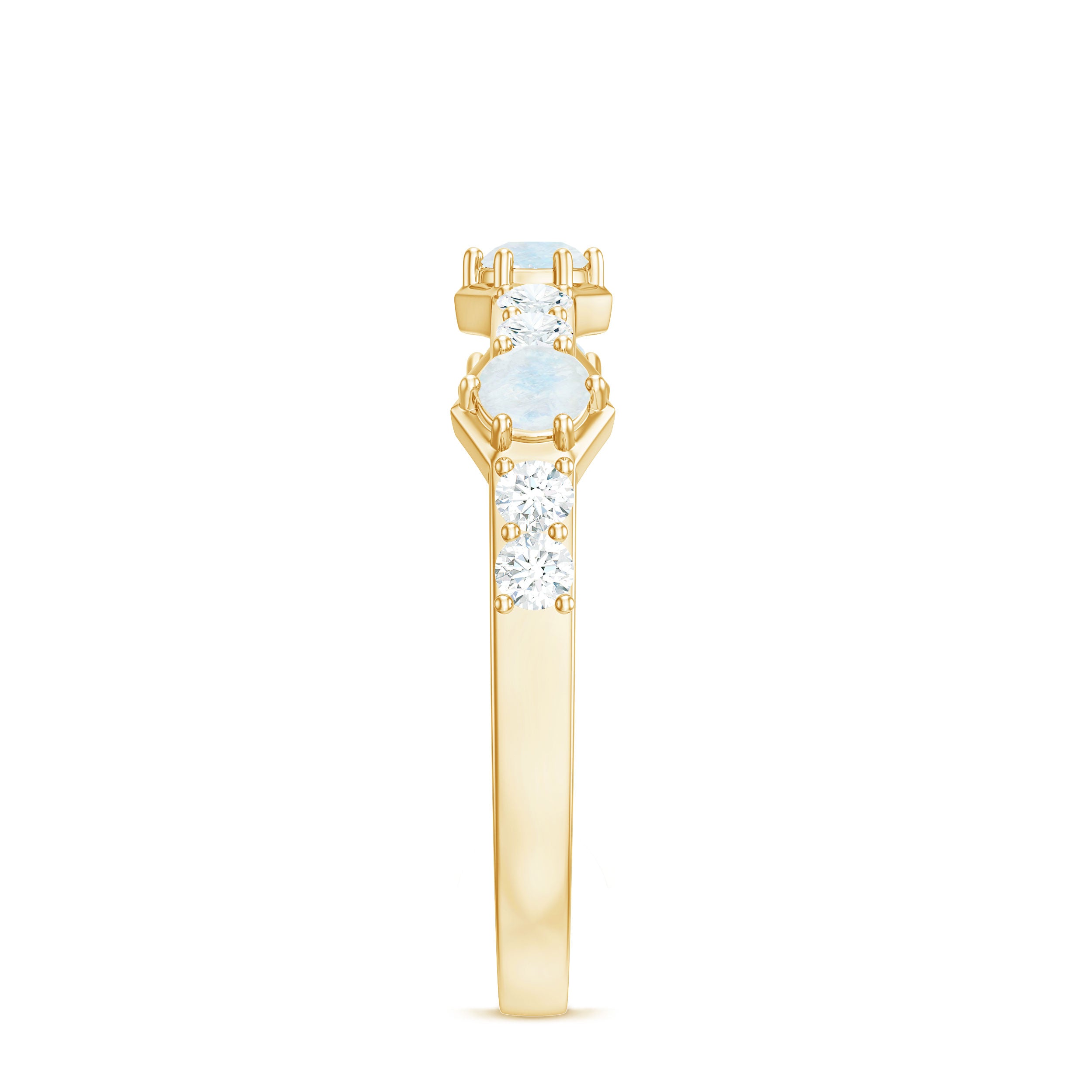 Moonstone and Diamond Minimal Half Eternity Ring AAA - Rosec Jewels