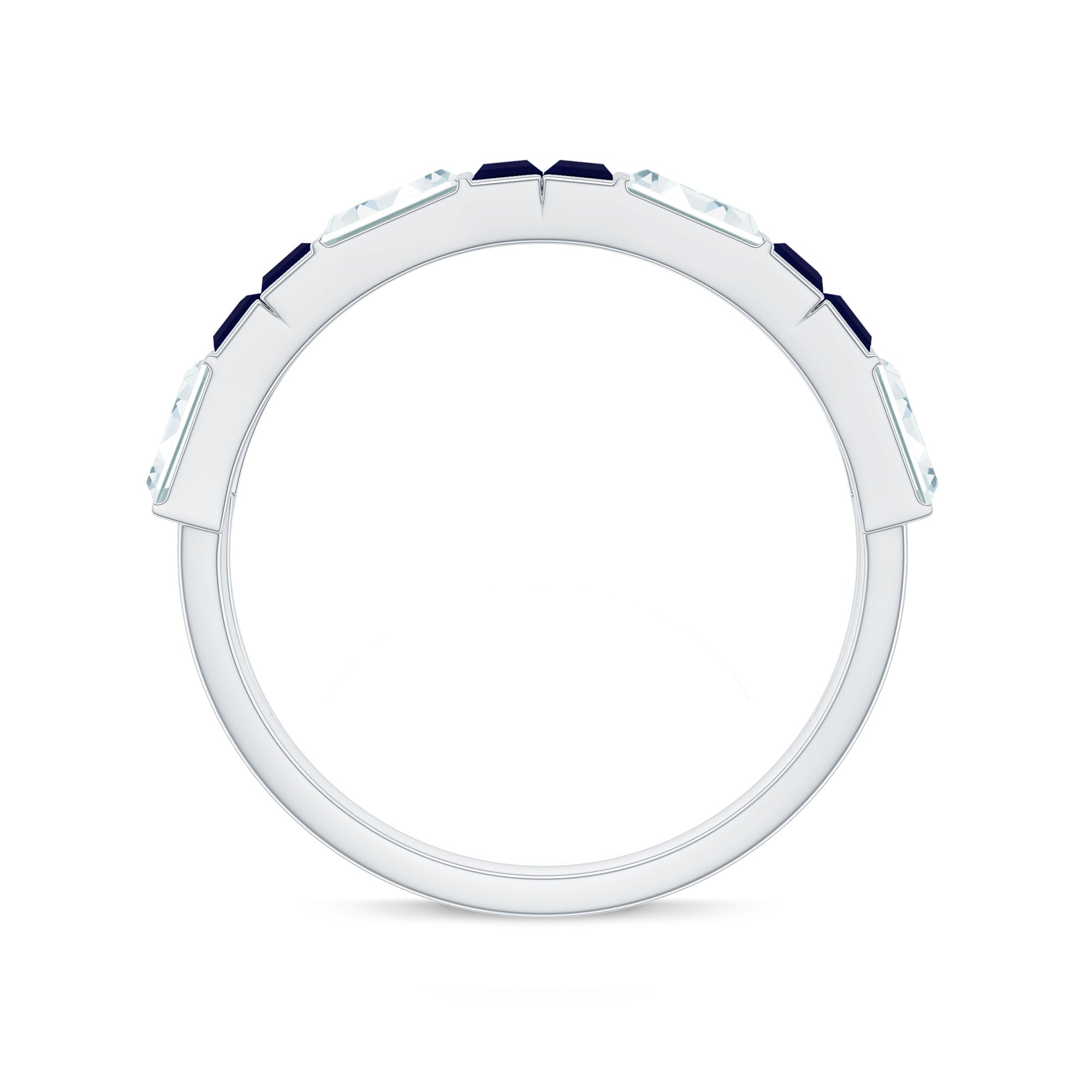 Certified Real Baguette Blue Sapphire Half Eternity Band Ring with Moissanite AAA - Rosec Jewels