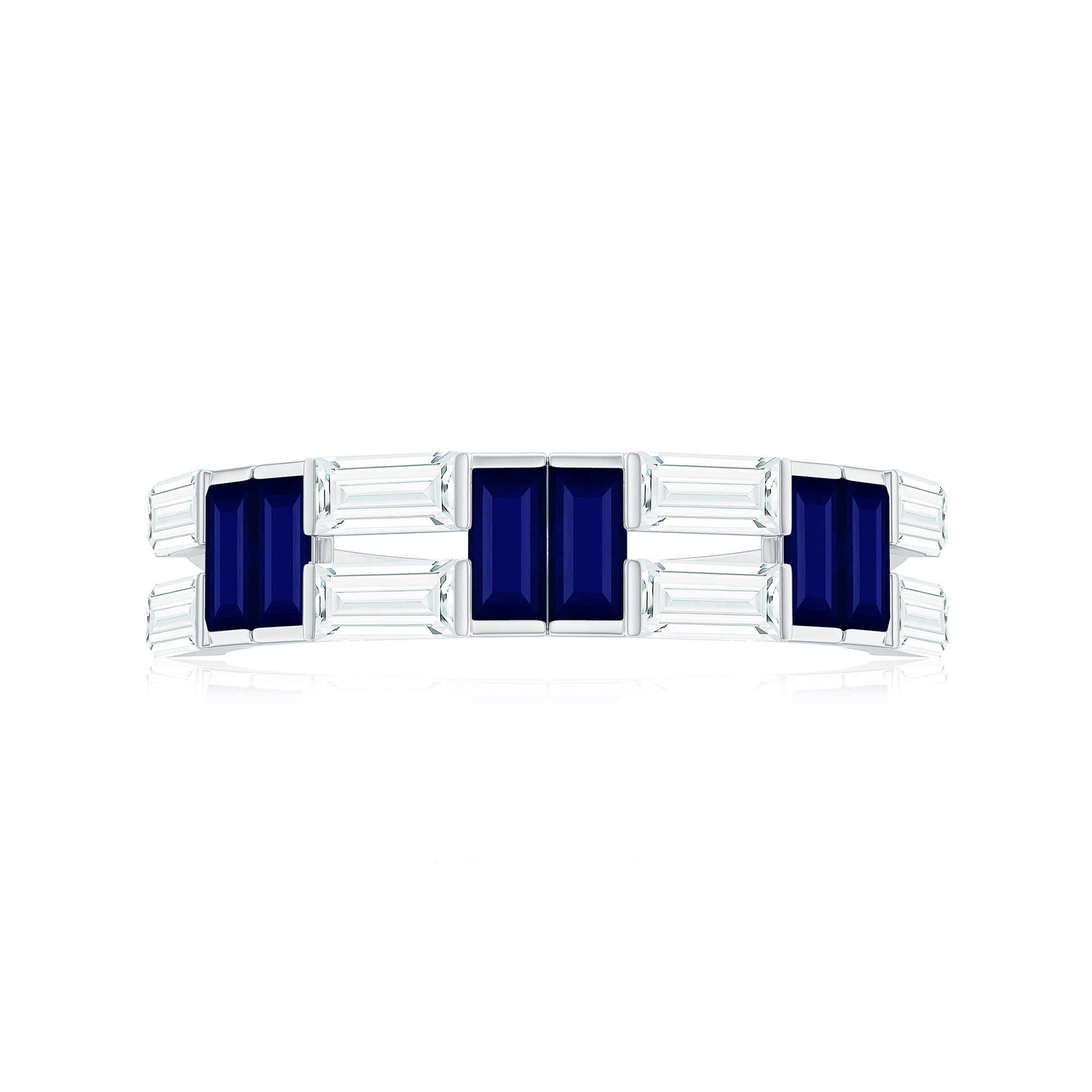 Certified Real Baguette Blue Sapphire Half Eternity Band Ring with Moissanite AAA - Rosec Jewels