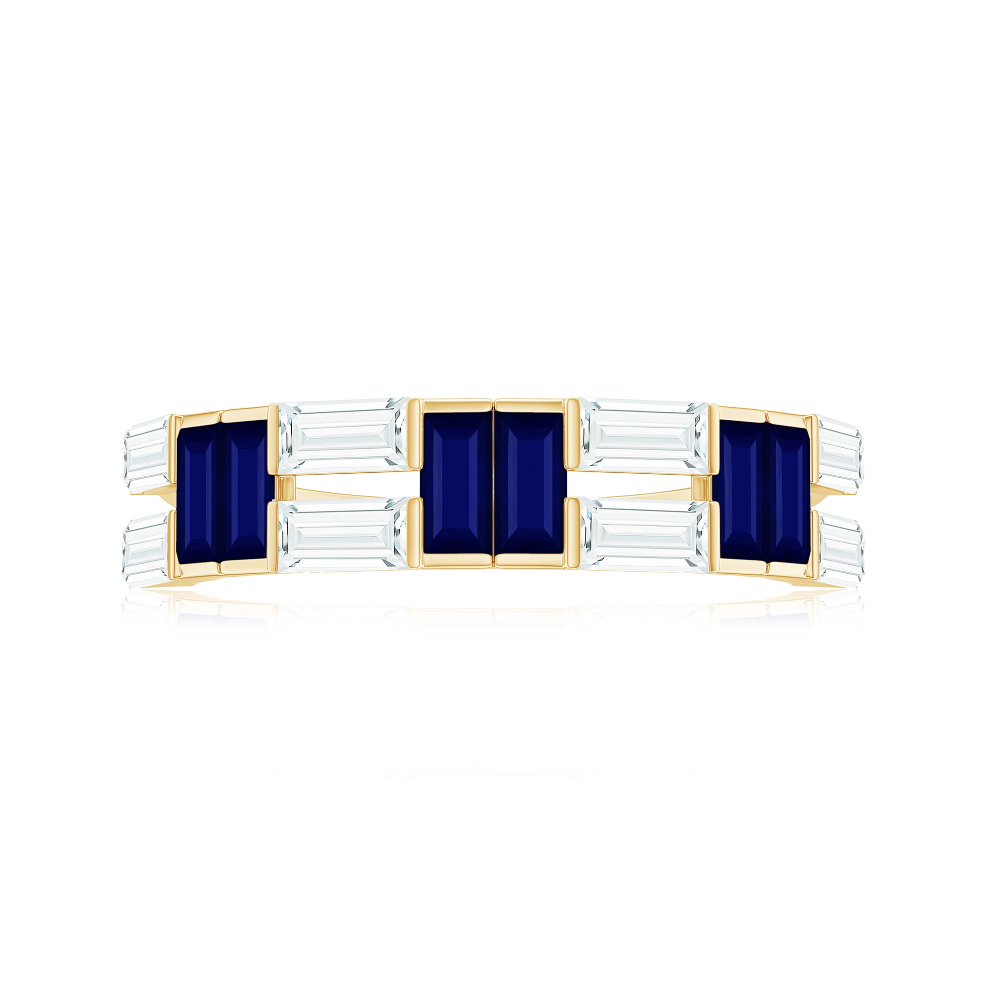 Certified Real Baguette Blue Sapphire Half Eternity Band Ring with Moissanite AAA - Rosec Jewels