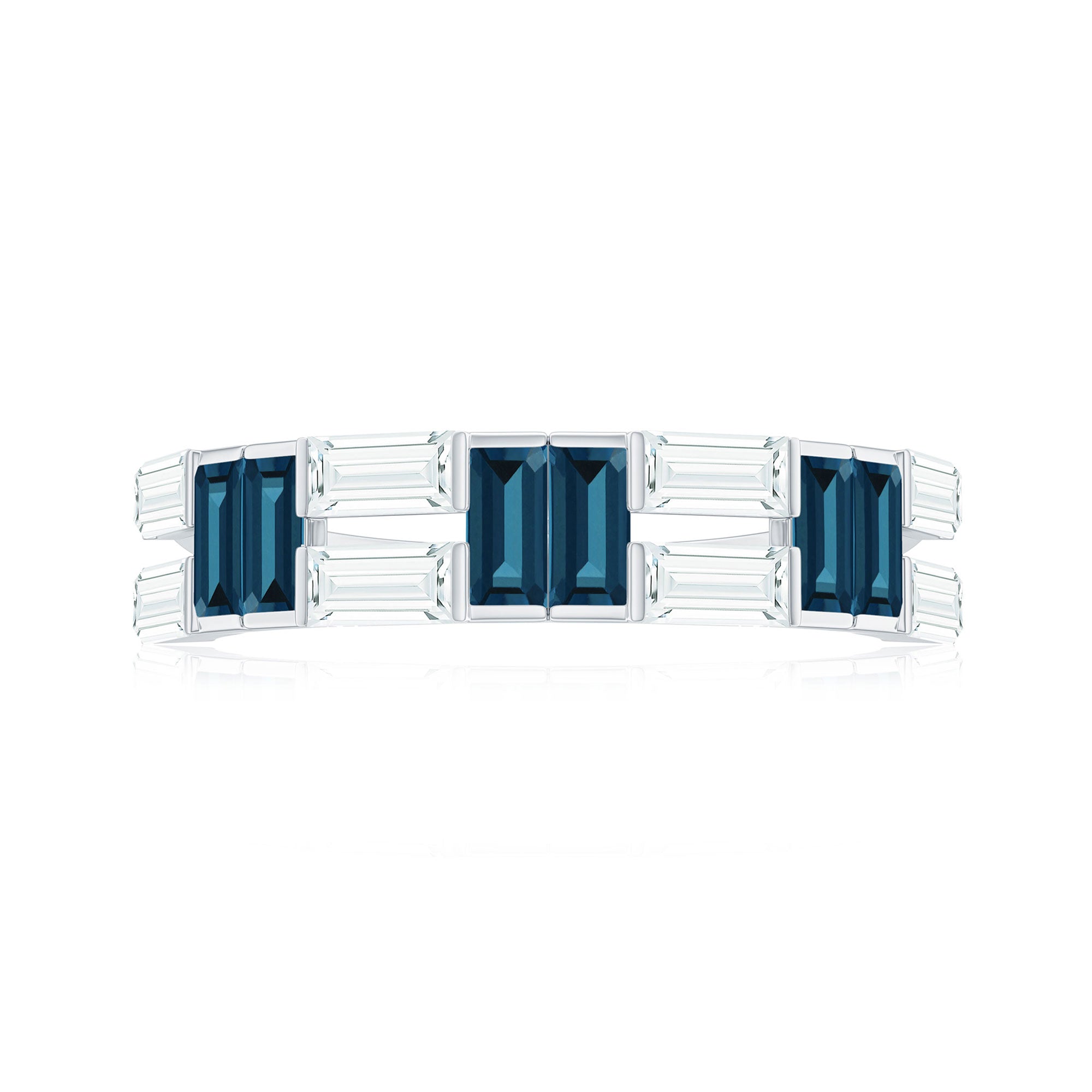 Baguette London Blue Topaz Alternate Eternity Band with Moissanite AAA - Rosec Jewels