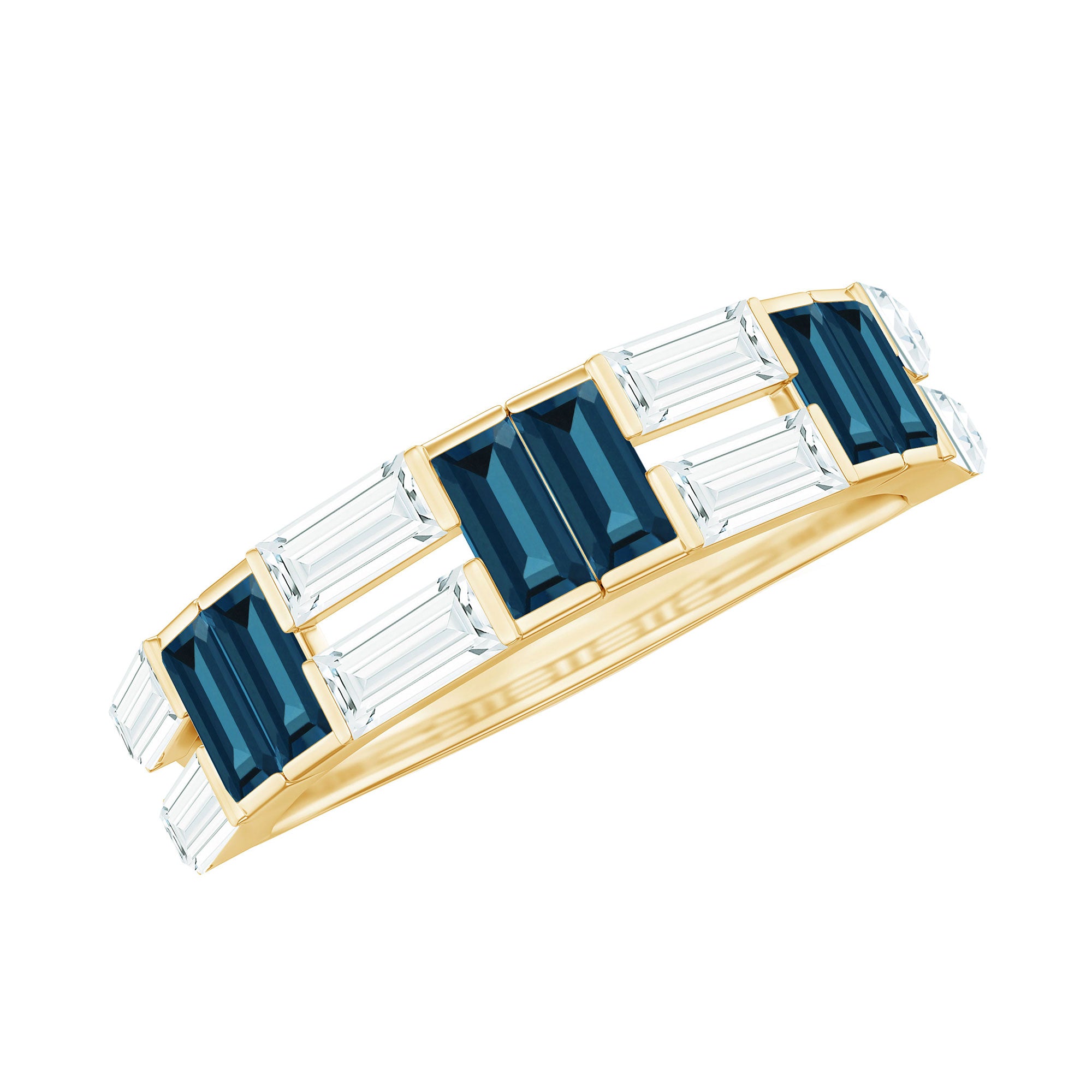 Baguette London Blue Topaz Alternate Eternity Band with Moissanite AAA - Rosec Jewels