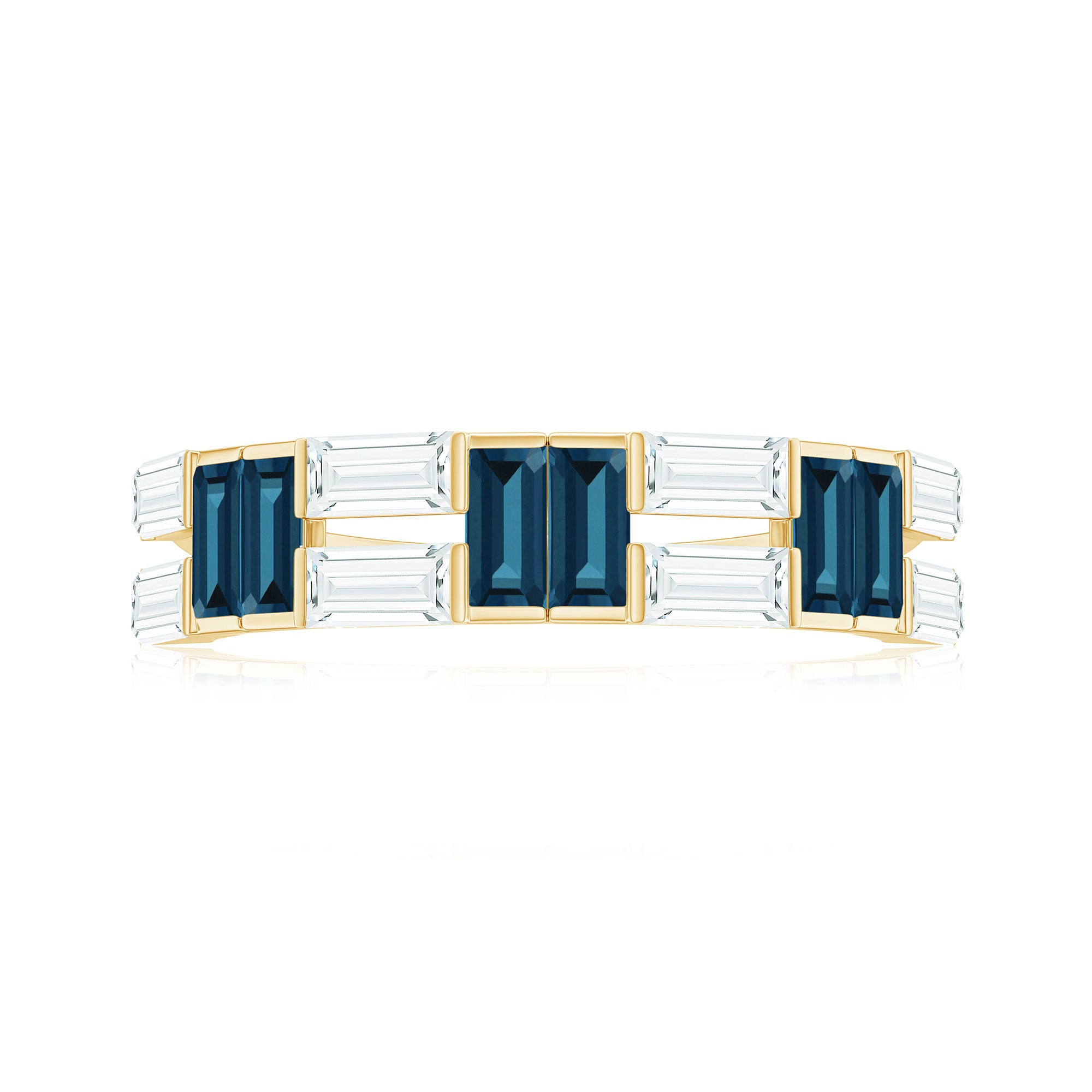 Baguette London Blue Topaz Alternate Eternity Band with Moissanite AAA - Rosec Jewels