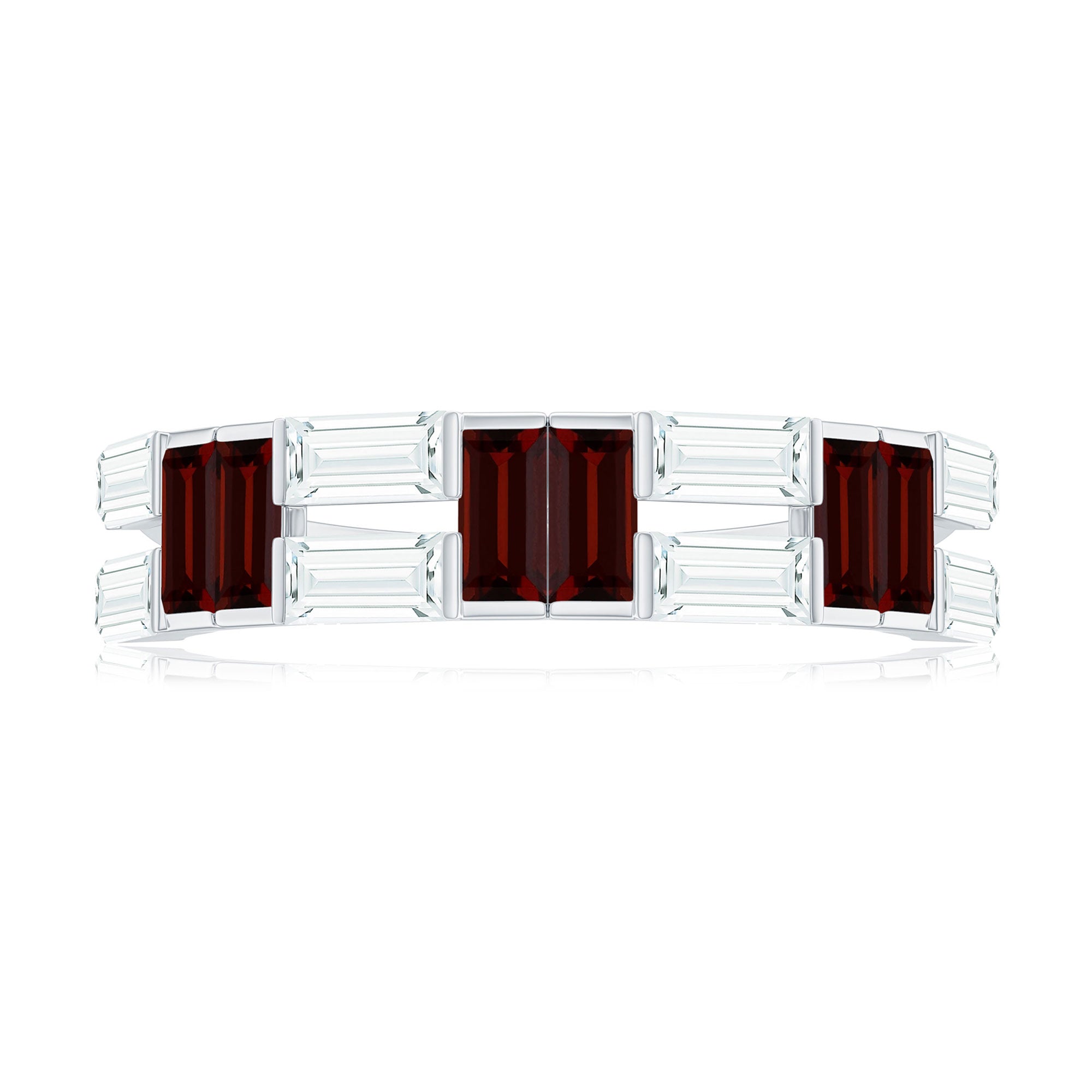 Certified Real Baguette Garnet Half Eternity Wedding Band AAA - Rosec Jewels