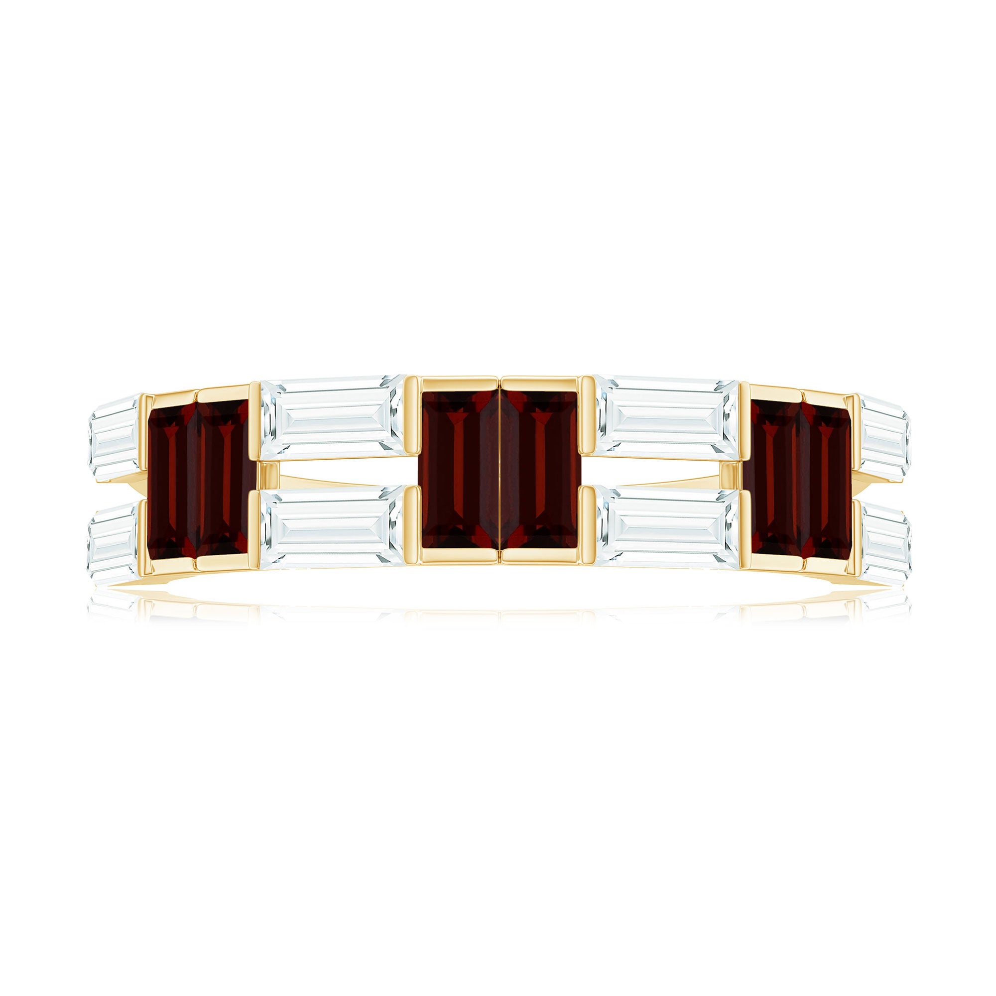 Certified Real Baguette Garnet Half Eternity Wedding Band AAA - Rosec Jewels