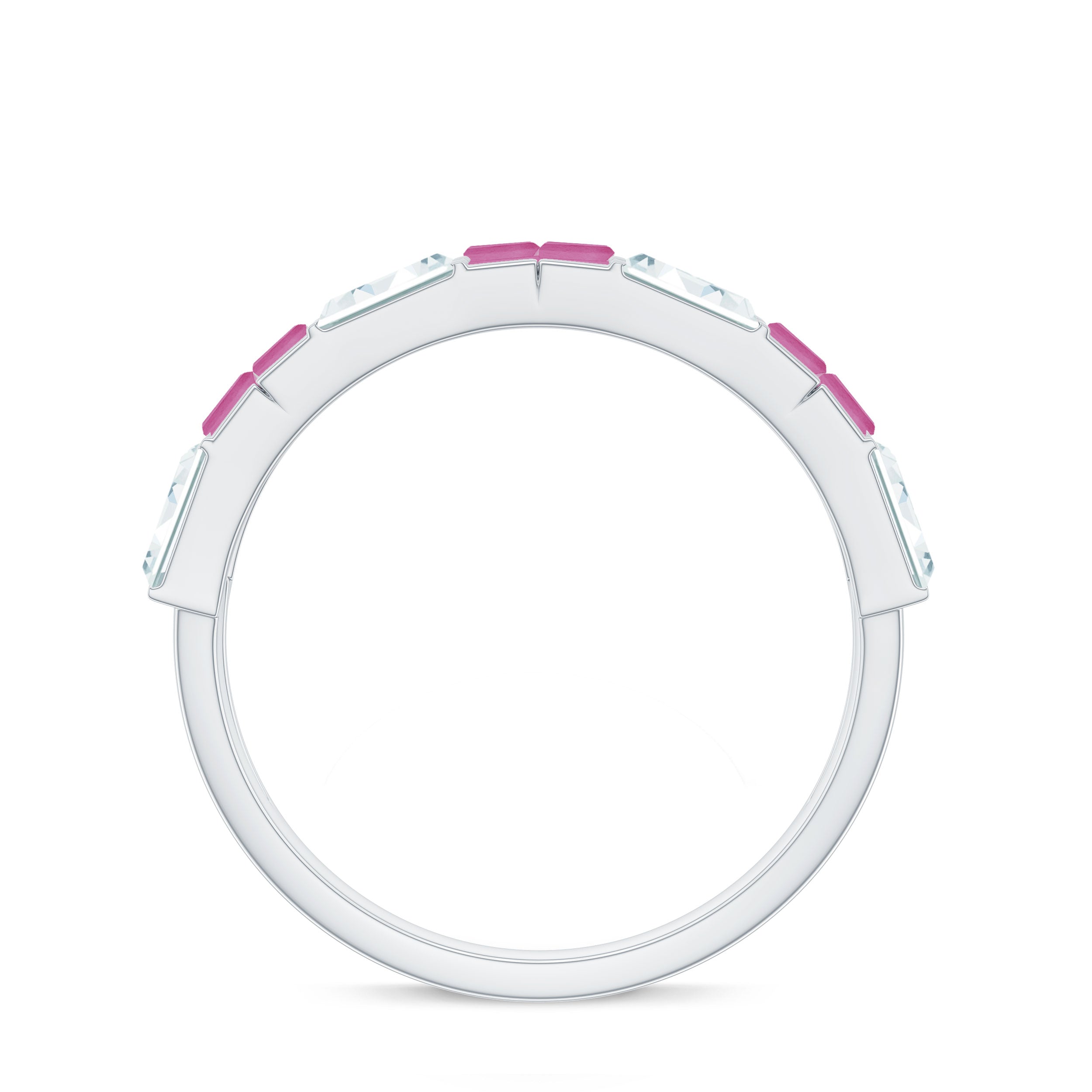 Baguette Shape Pink Tourmaline and Moissanite Half Eternity Ring AAA - Rosec Jewels