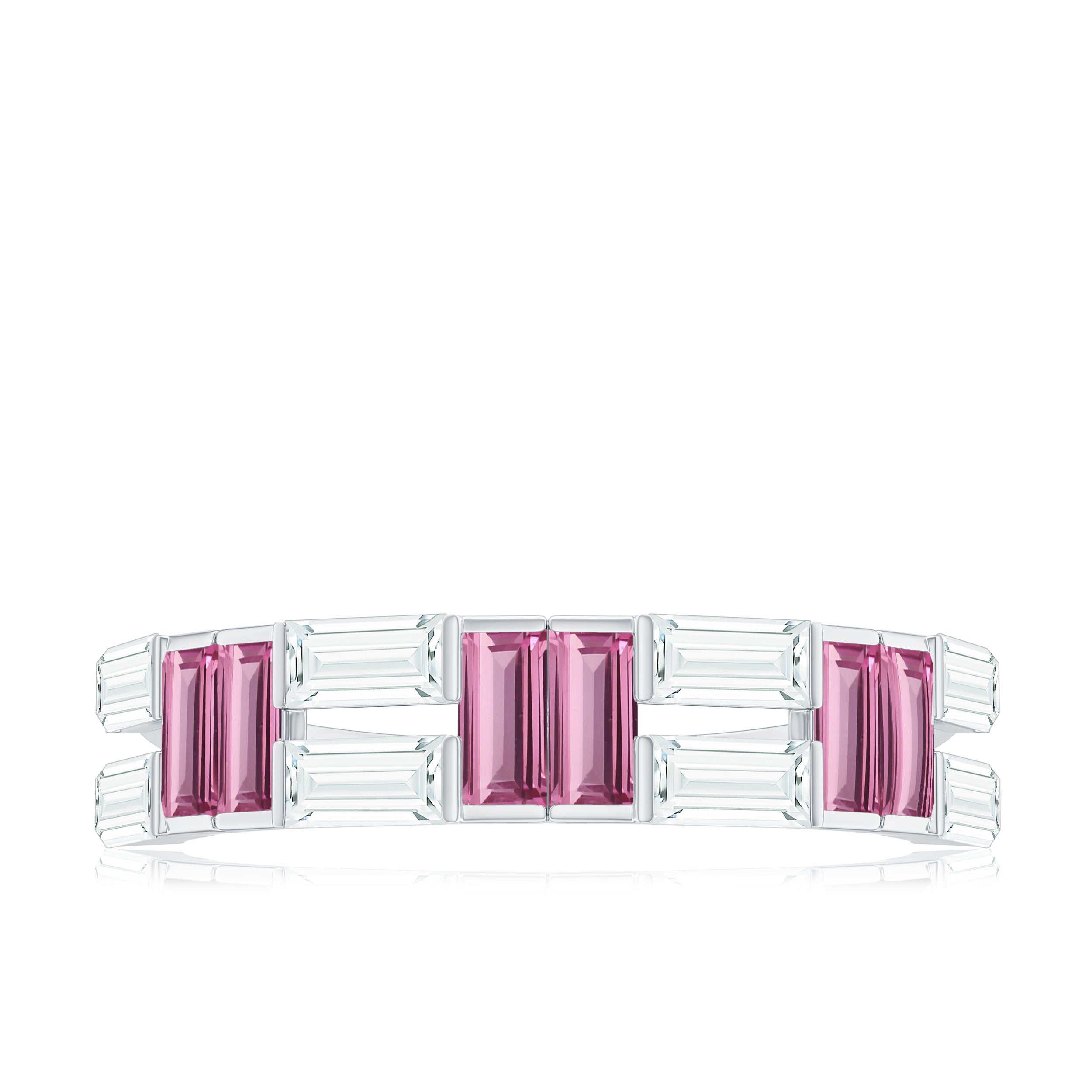 Baguette Shape Pink Tourmaline and Moissanite Half Eternity Ring AAA - Rosec Jewels