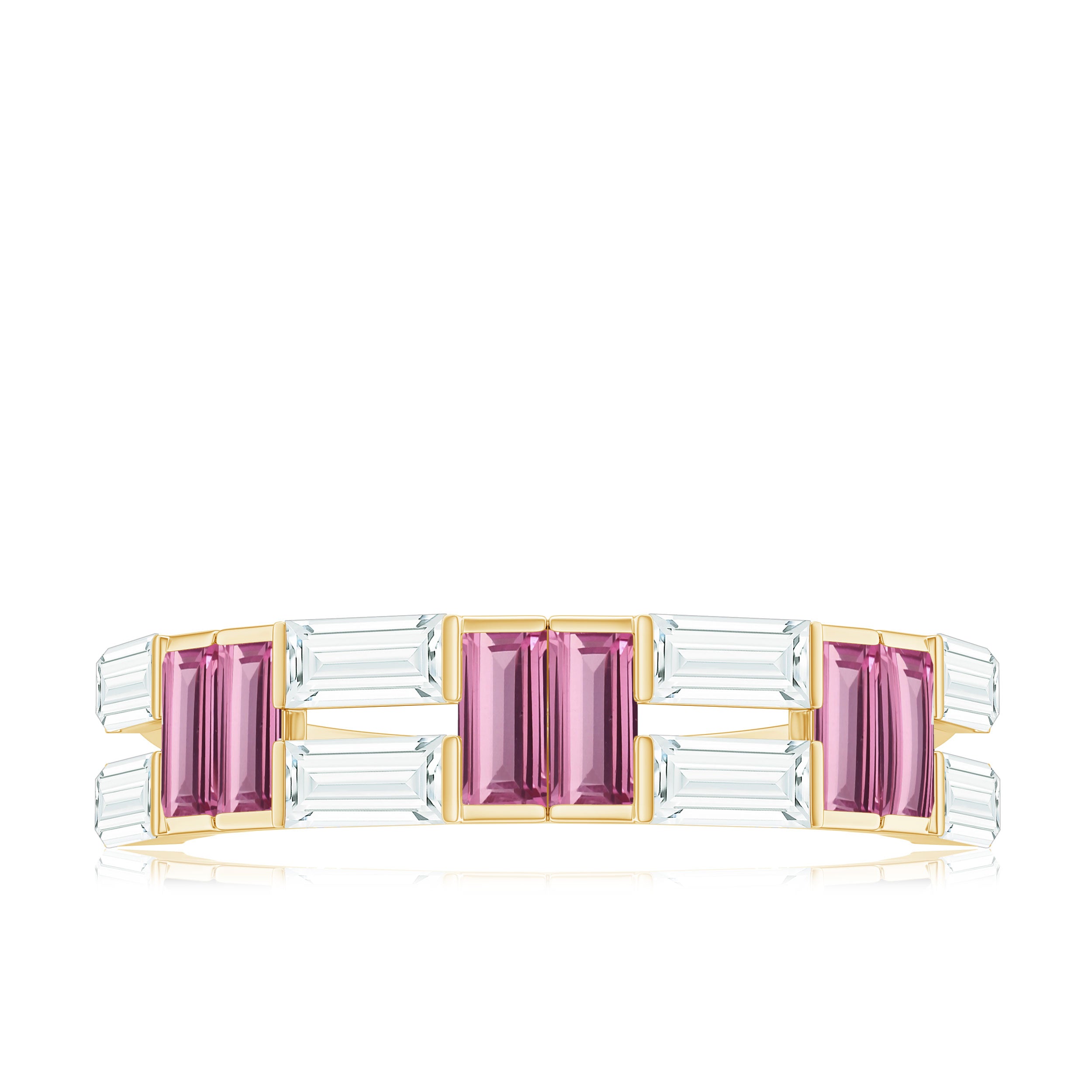 Baguette Shape Pink Tourmaline and Moissanite Half Eternity Ring AAA - Rosec Jewels