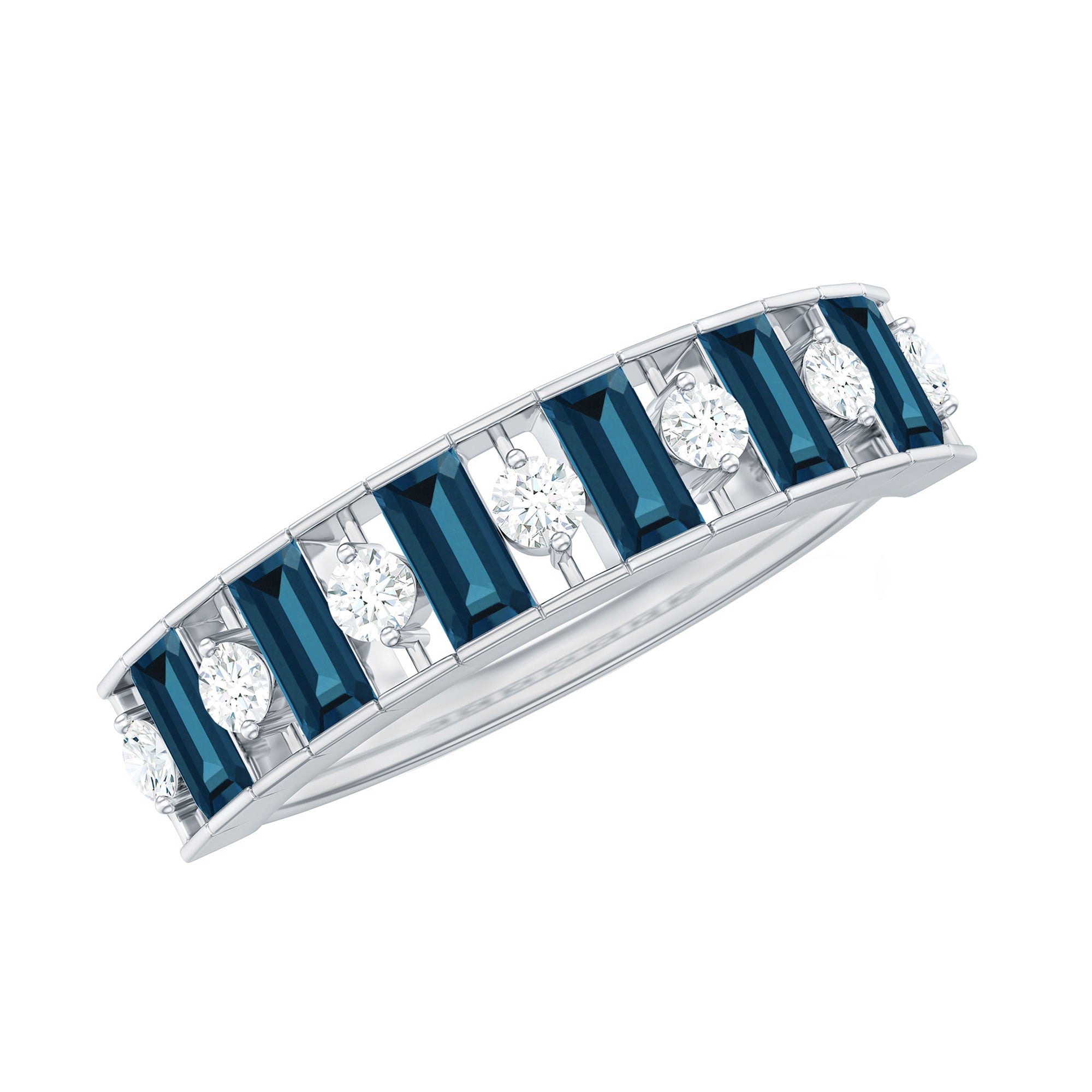 Baguette London Blue Topaz Eternity Anniversary Band with Diamond