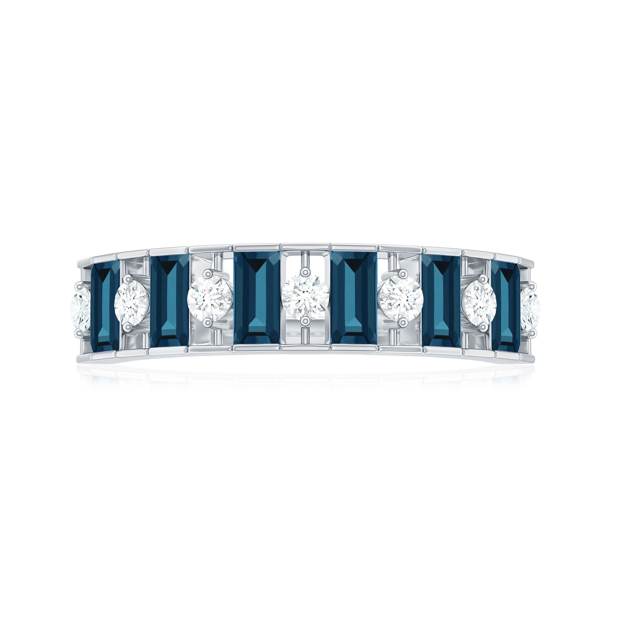 Baguette London Blue Topaz Eternity Anniversary Band with Diamond AAA - Rosec Jewels