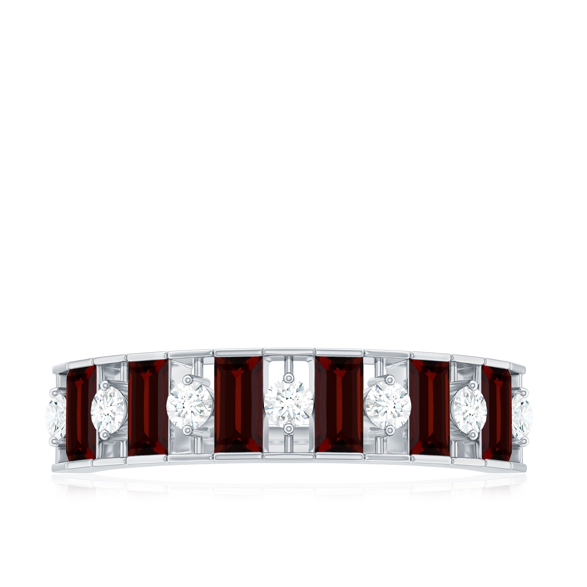 Rosec Jewels-Classic Garnet Baguette Eternity Wedding Band with Diamond