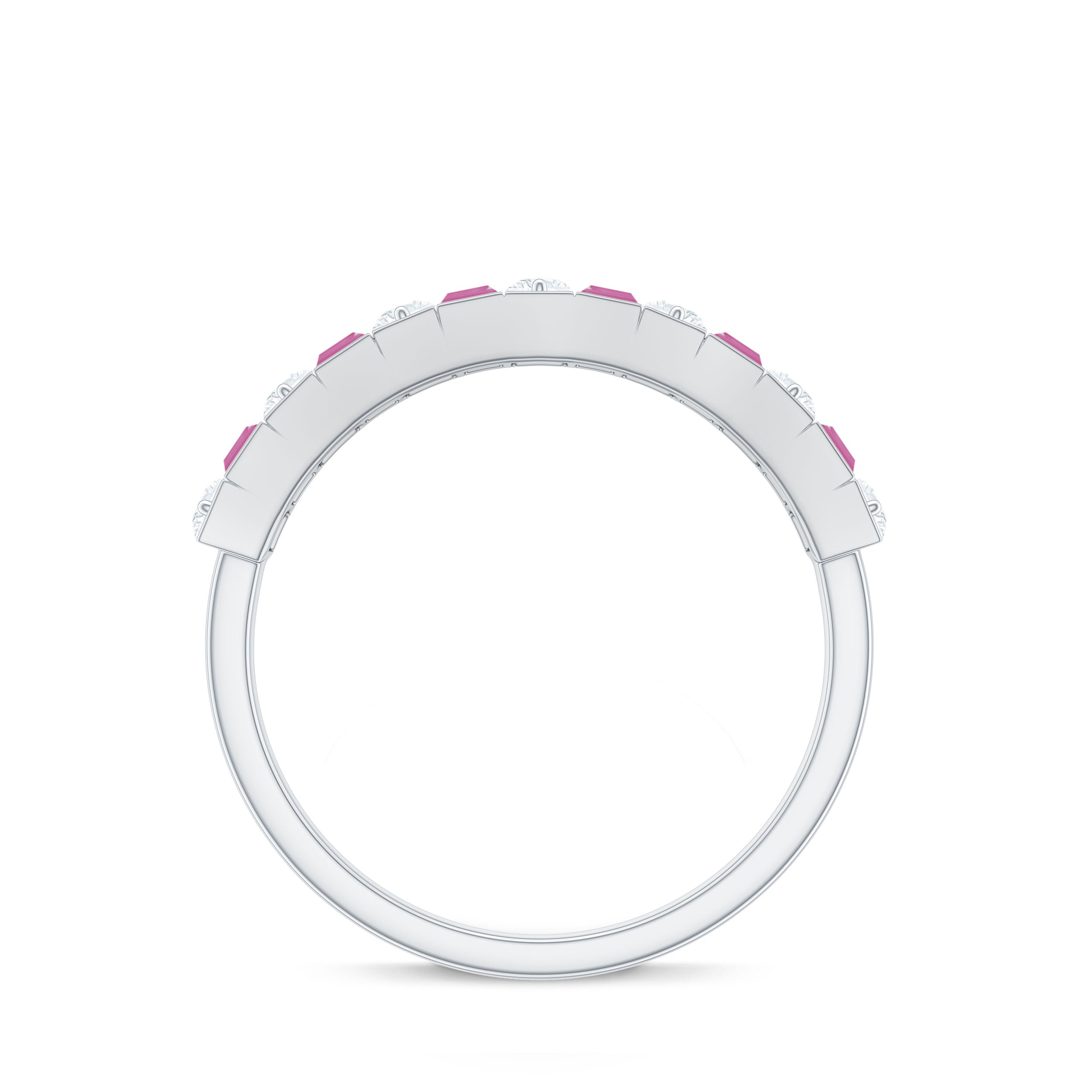 Alternate Pink Tourmaline and Diamond Half Eternity Ring AAA - Rosec Jewels
