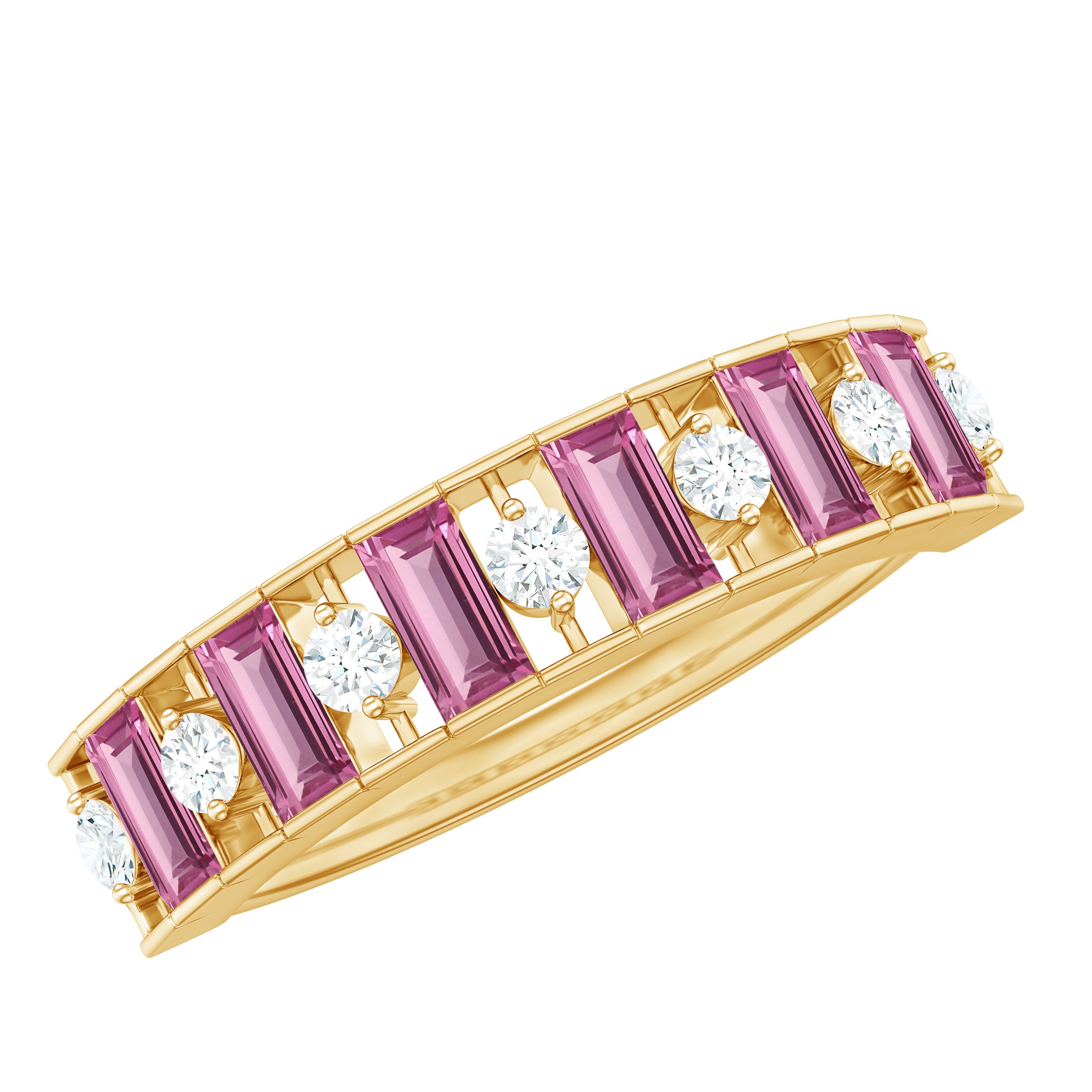 Alternate Pink Tourmaline and Diamond Half Eternity Ring AAA - Rosec Jewels