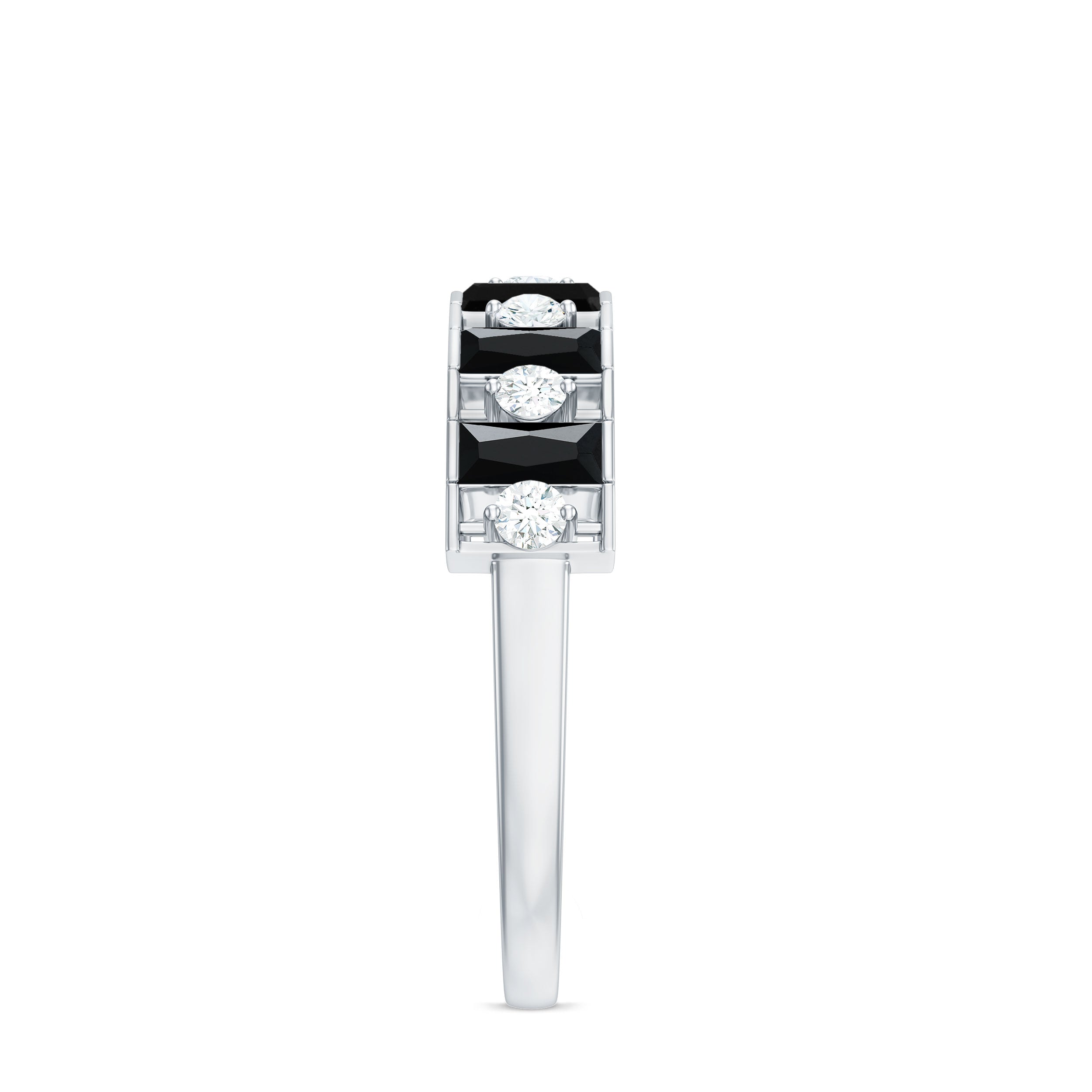 Rosec Jewels-Natural Baguette Black Spinel Half Eternity Ring with Diamond