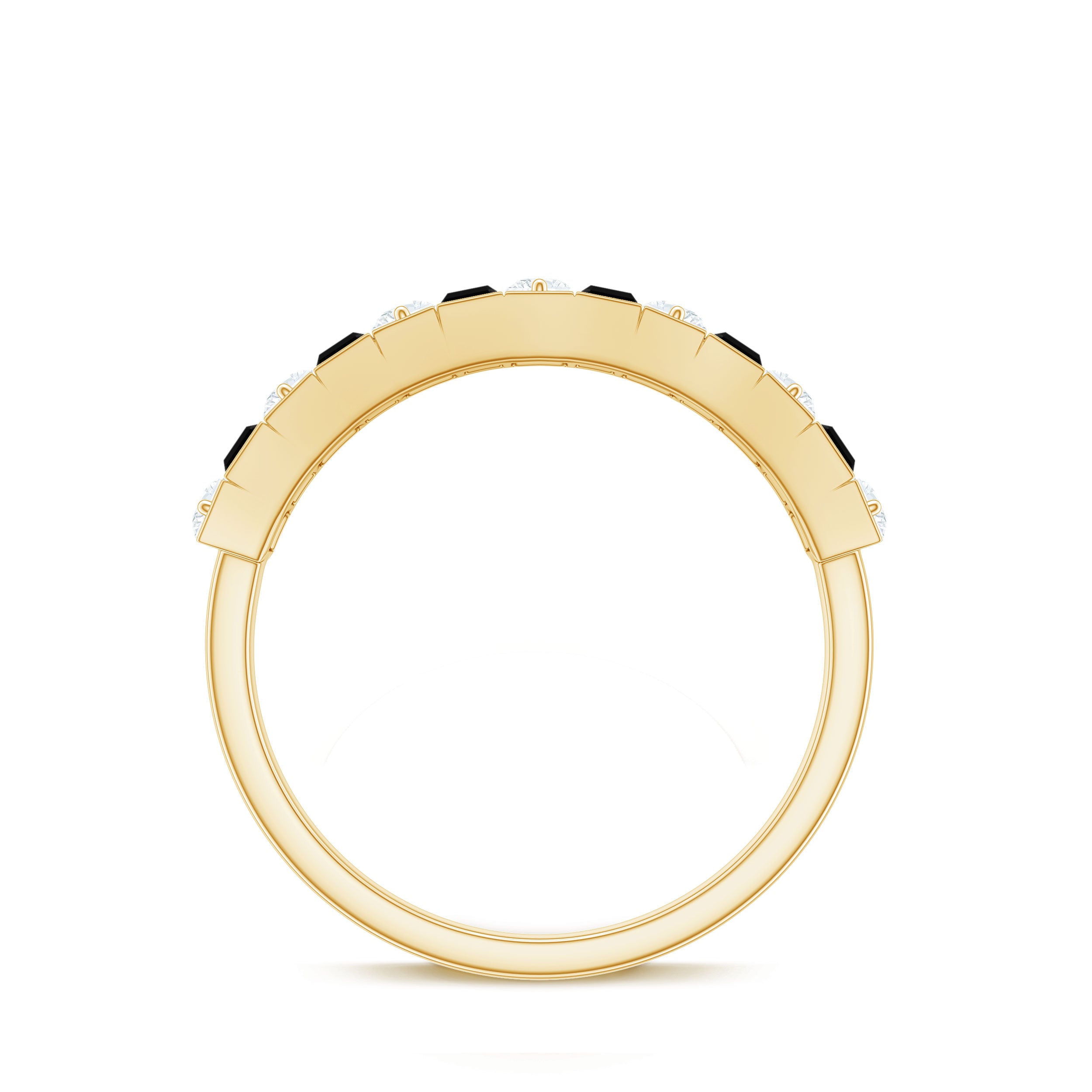 Rosec Jewels-Natural Baguette Black Spinel Half Eternity Ring with Diamond