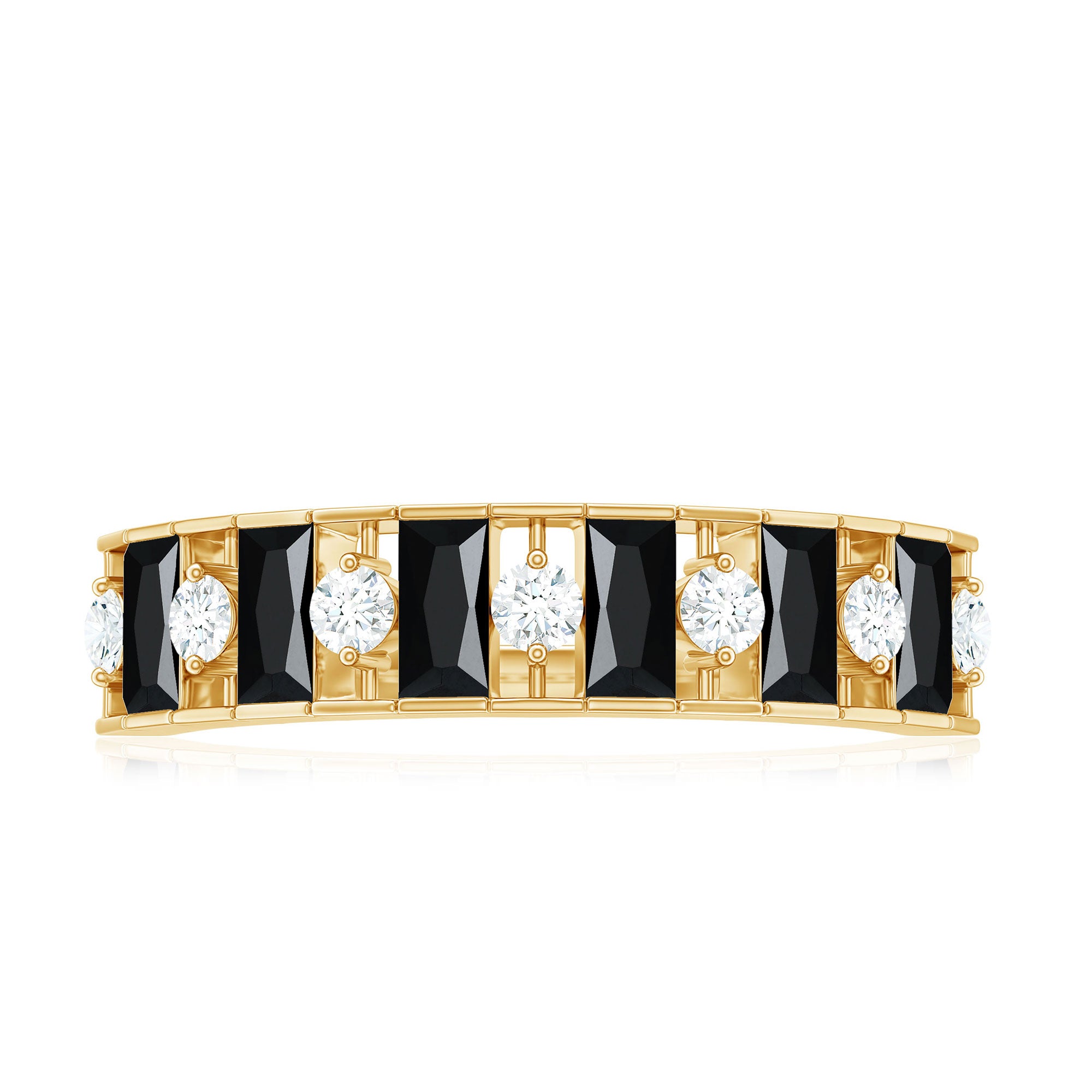 Rosec Jewels-Natural Baguette Black Spinel Half Eternity Ring with Diamond