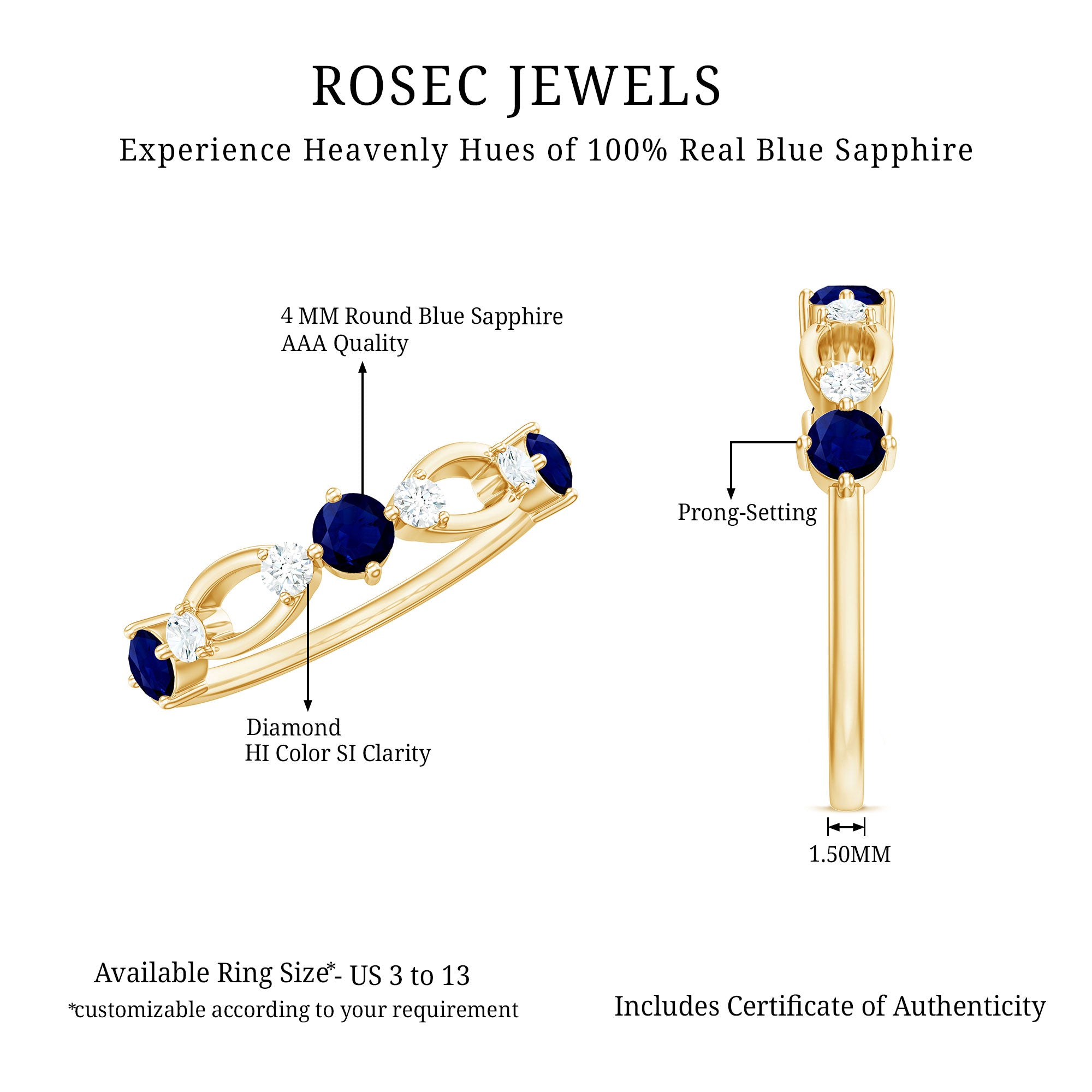 Rosec Jewels-Natural Blue Sapphire Promise Ring with Diamond